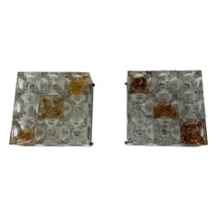 Pair of Glass Cube Square Metal Sconces by Poliarte, Italy, 1970s