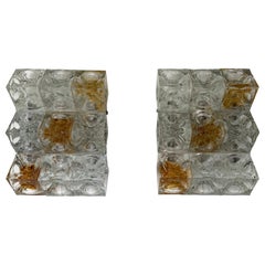 Pair of Glass Cube Stairs Metal Sconces by Poliarte, Italy, 1970s