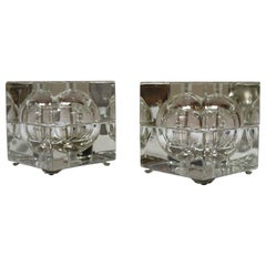 Pair of Glass Cubosfera Table Lamps by Alessandro Mendini for Fidenza Vetraria