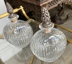 Pair of Glass Decanters with Silver Grape Stoppers
