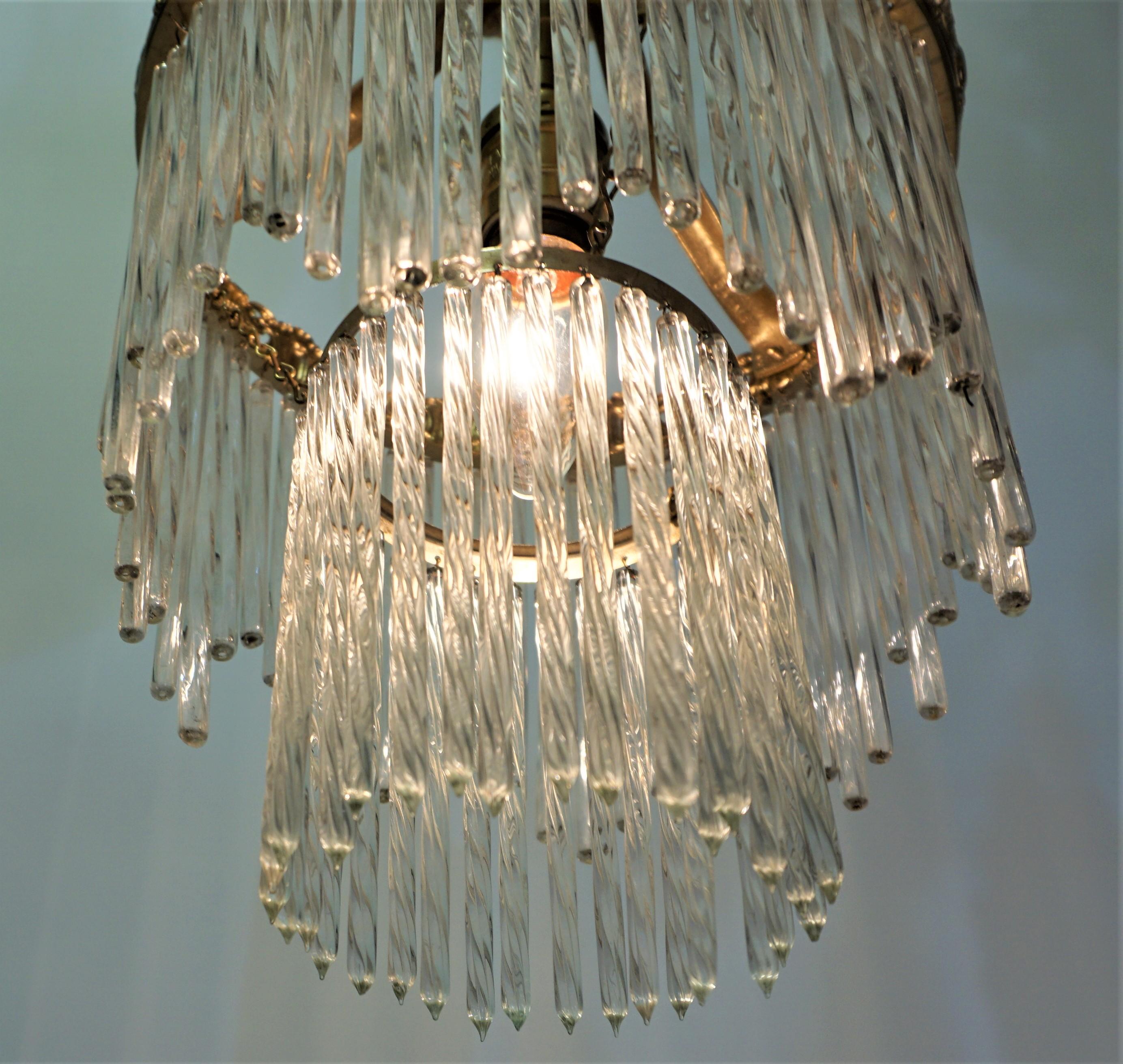 French 1930's blown glass drop and bronze semi flush mount ceiling light.