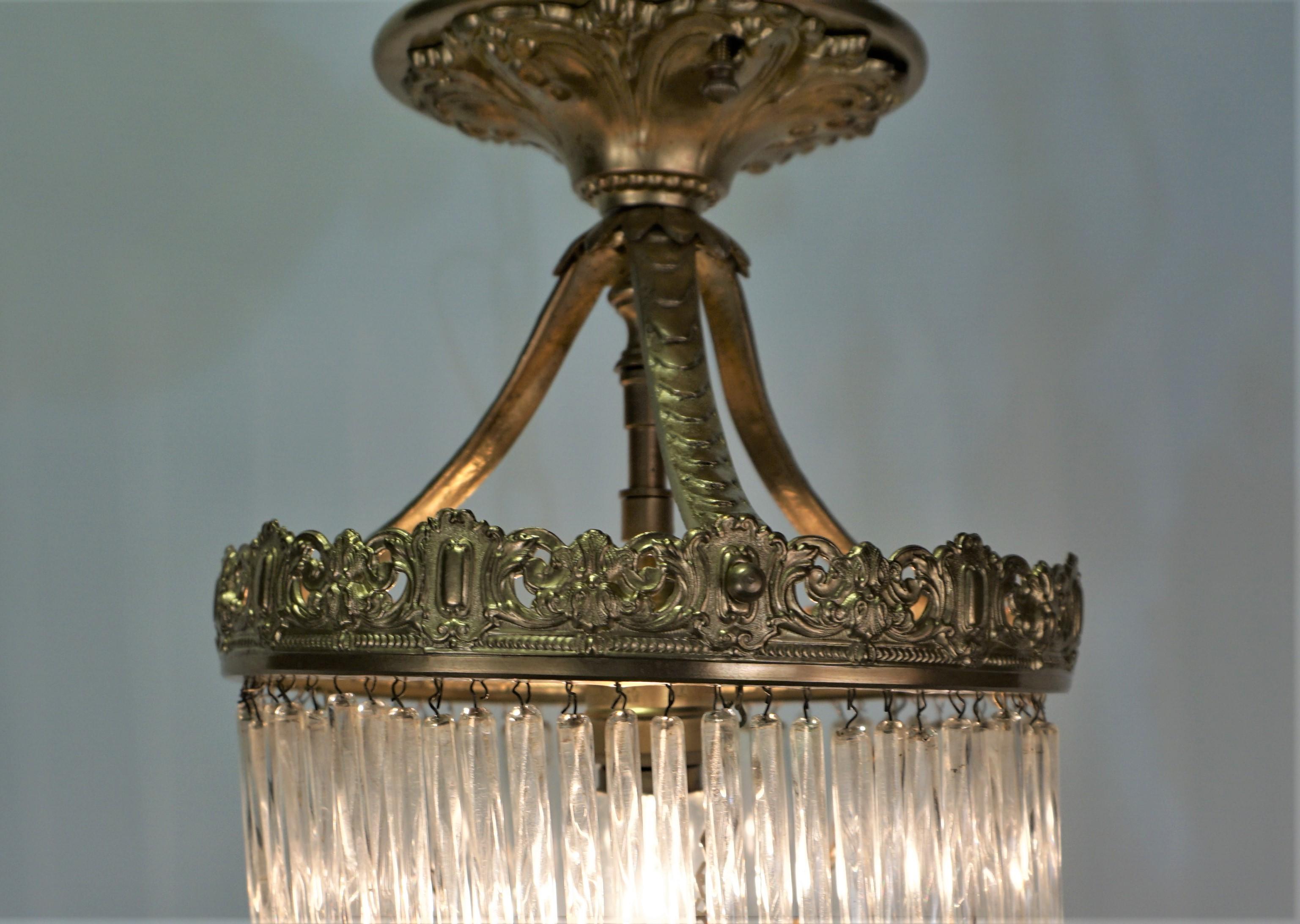  Glass Drop Bronze Semi Flush Mount Ceiling Light In Good Condition In Fairfax, VA