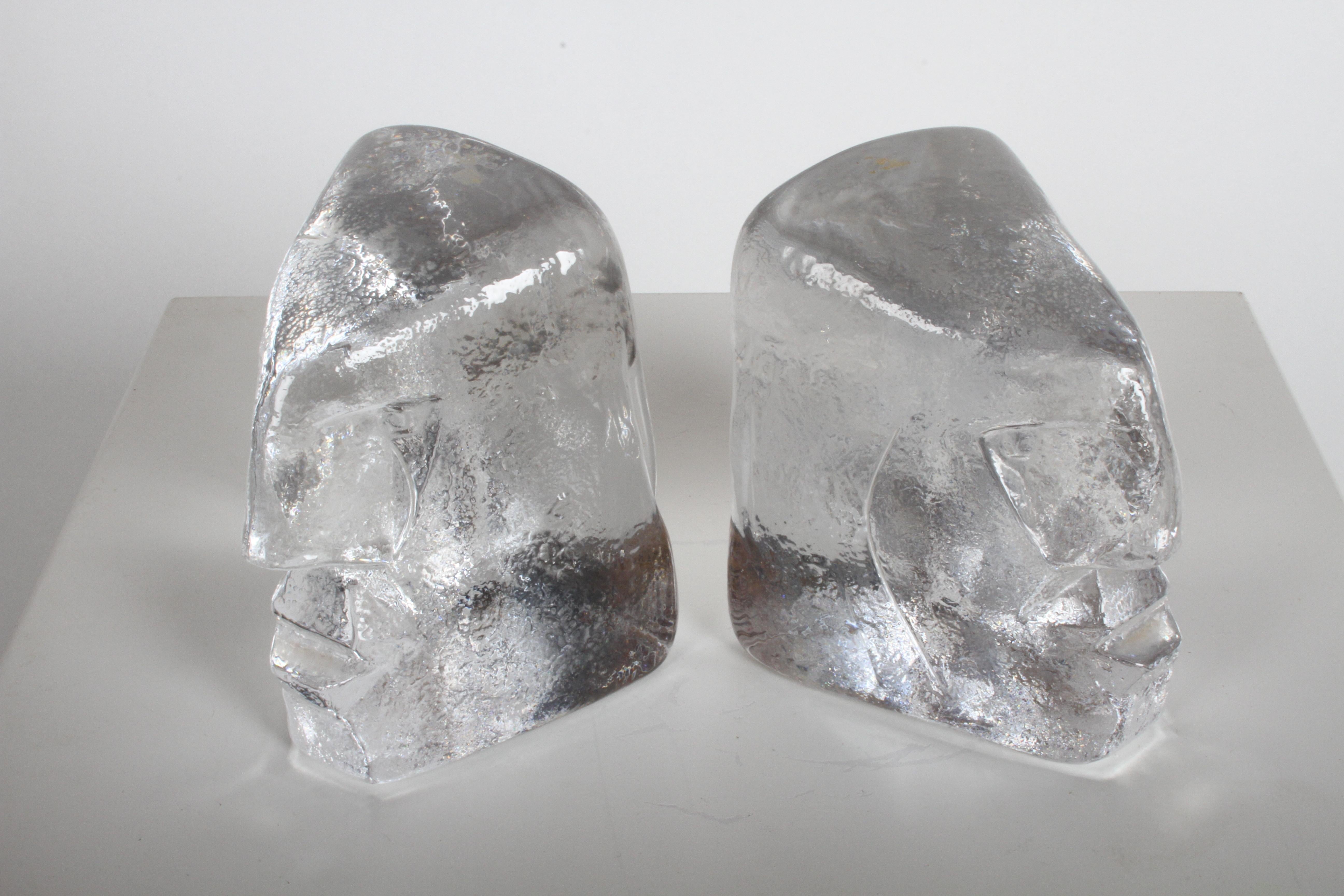 Pair of Glass Face Bookends or Sculptures by Erik Höglund, Sweden, 1960s 3