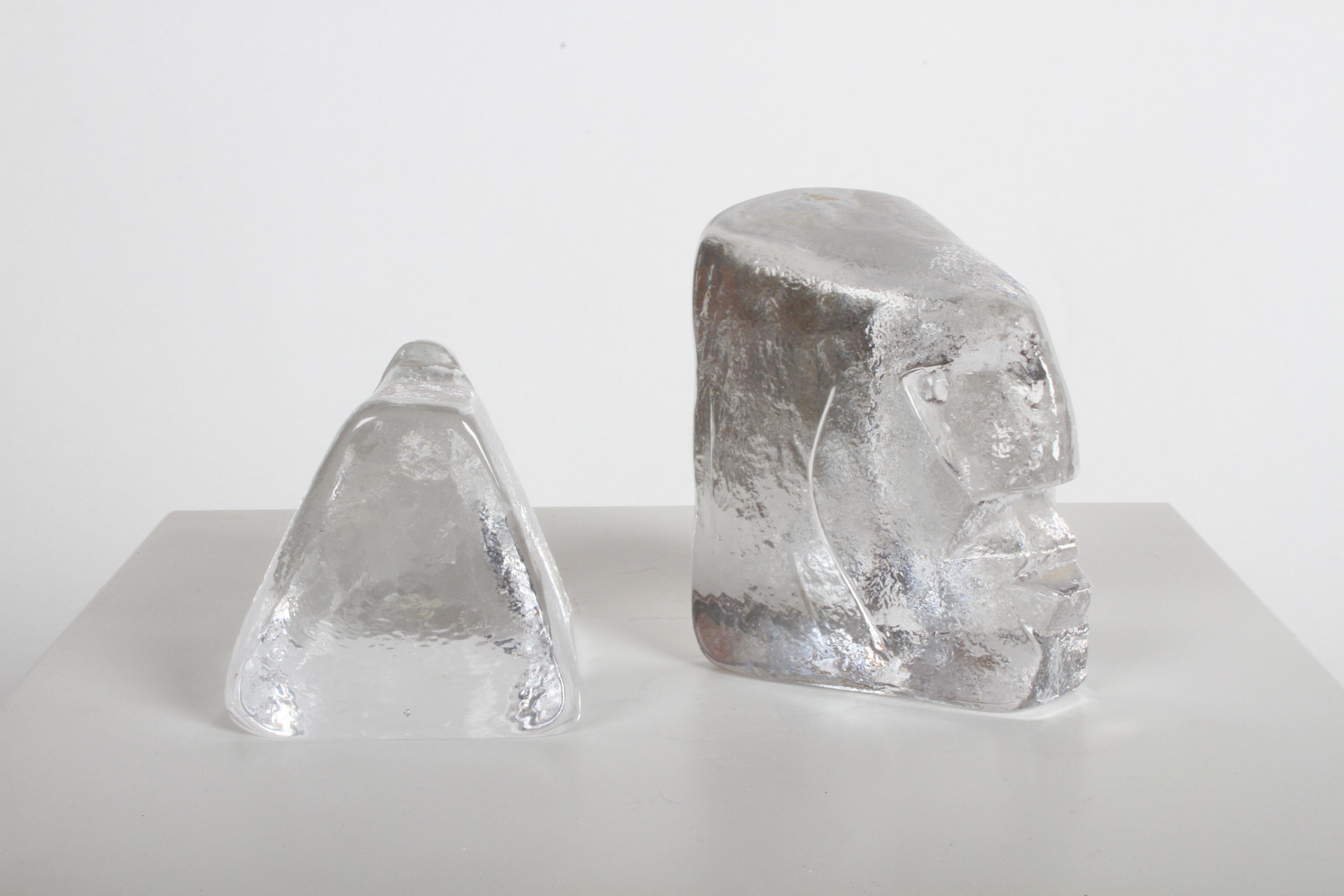 Pair of Glass Face Bookends or Sculptures by Erik Höglund, Sweden, 1960s 4
