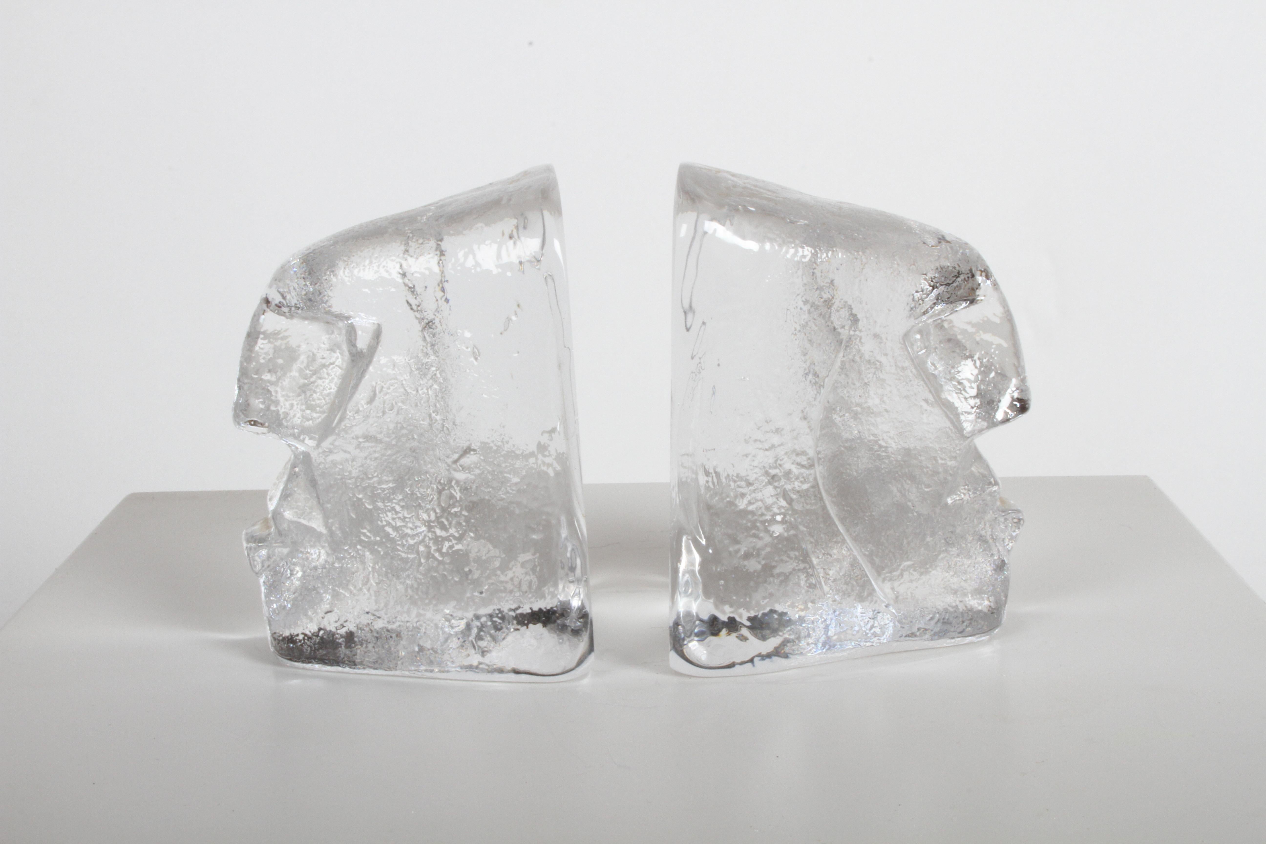 Pair of Glass Face Bookends or Sculptures by Erik Höglund, Sweden, 1960s 5