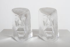 Pair of Glass Face Bookends or Sculptures by Erik Höglund, Sweden, 1960s