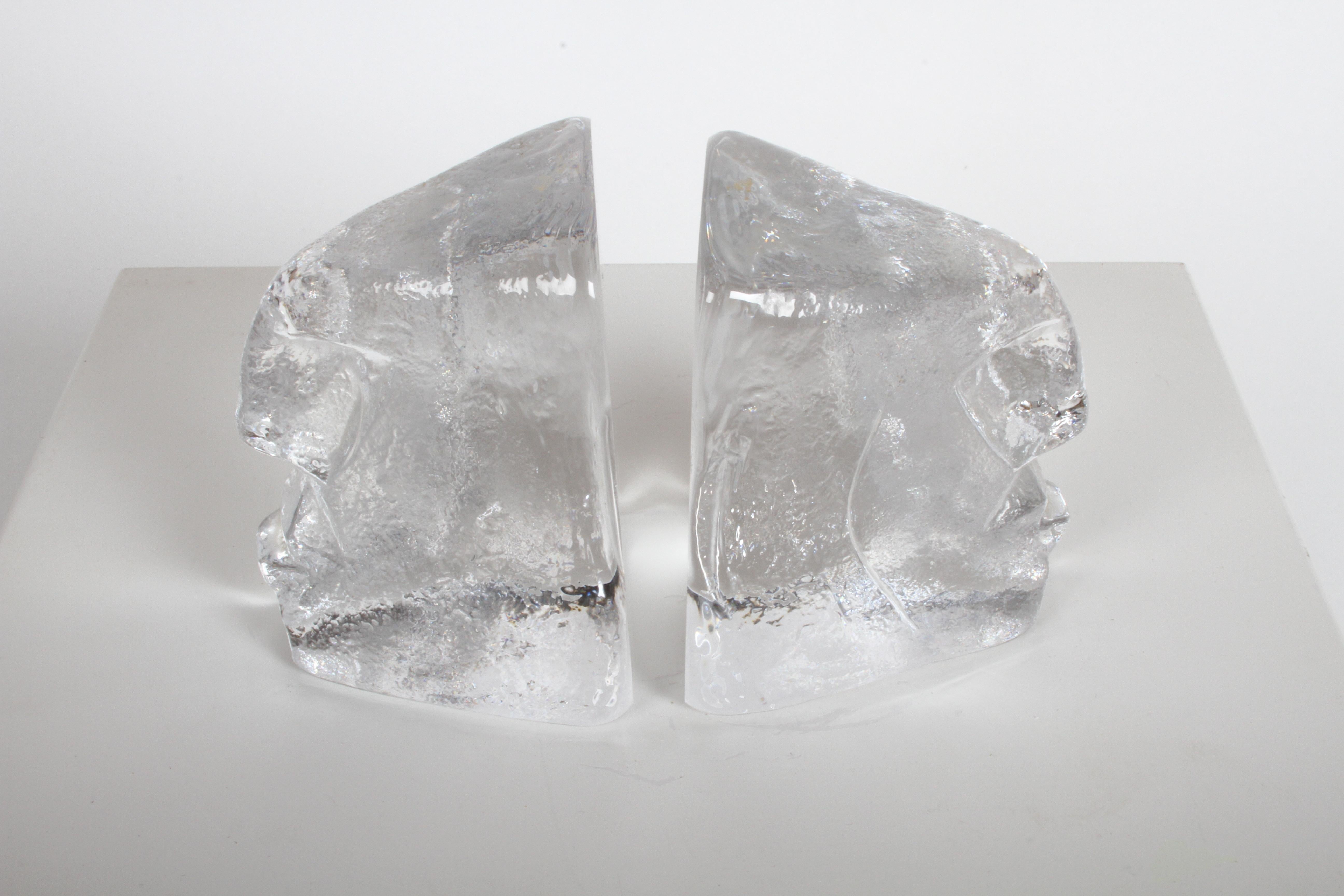Mid-Century Modern Pair of Glass Face Bookends or Sculptures by Erik Höglund, Sweden, 1960s