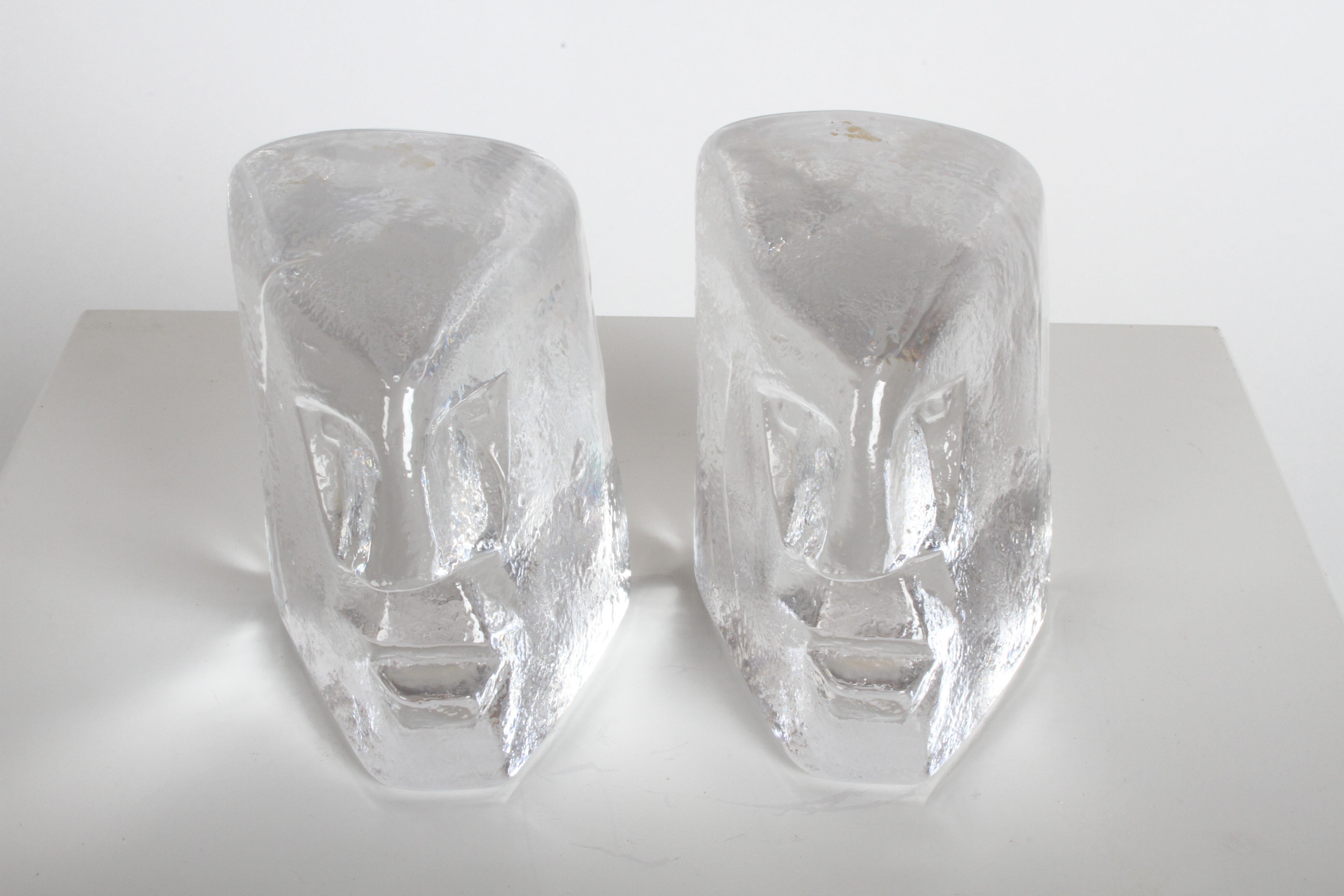 Swedish Pair of Glass Face Bookends or Sculptures by Erik Höglund, Sweden, 1960s