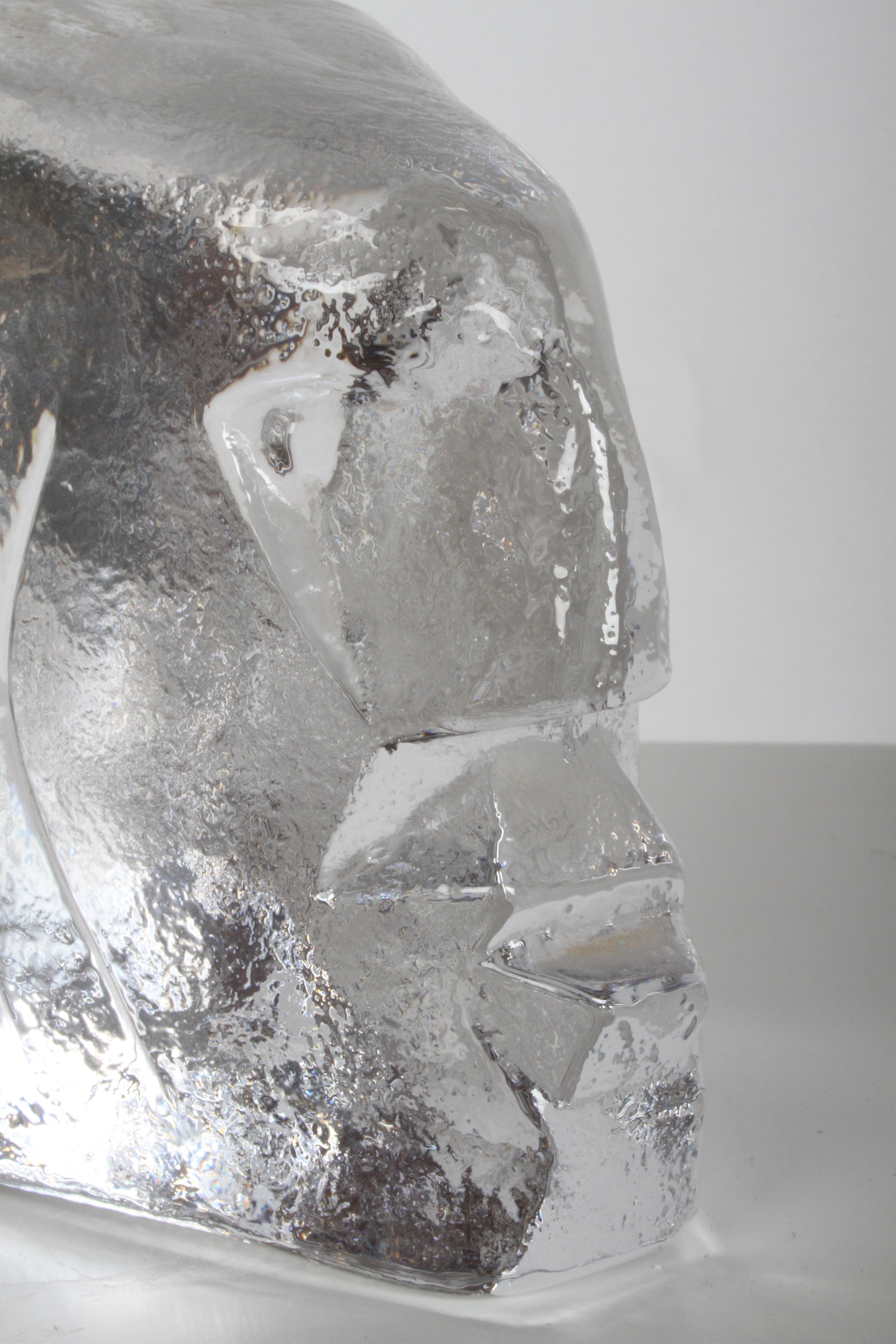 Mid-20th Century Pair of Glass Face Bookends or Sculptures by Erik Höglund, Sweden, 1960s