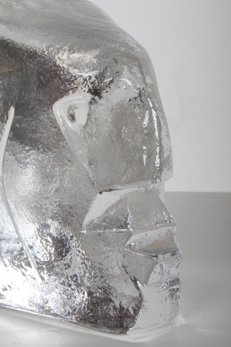 Pair of Glass Face Bookends or Sculptures by Erik Höglund, Sweden, 1960s 1