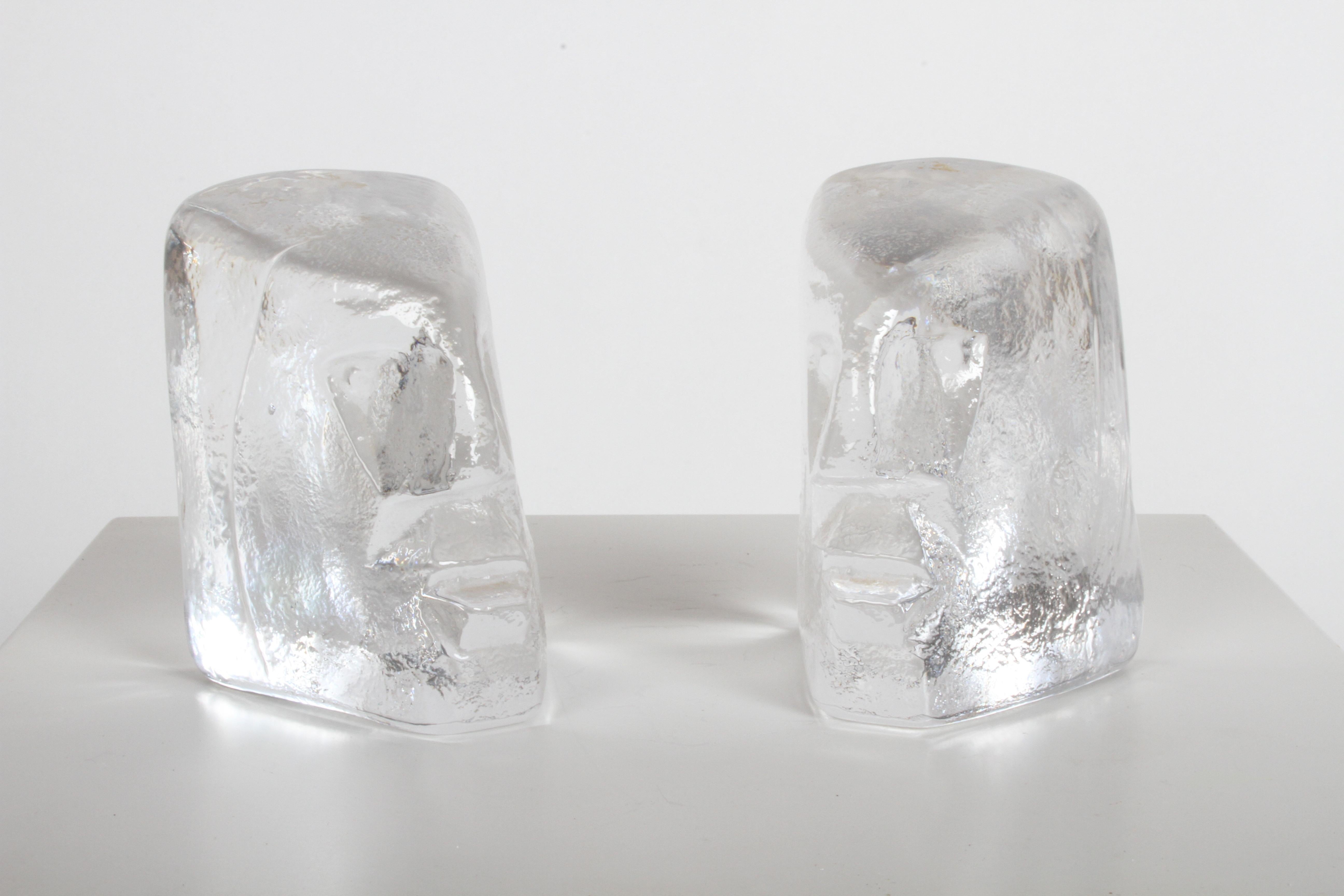 Pair of Glass Face Bookends or Sculptures by Erik Höglund, Sweden, 1960s 1