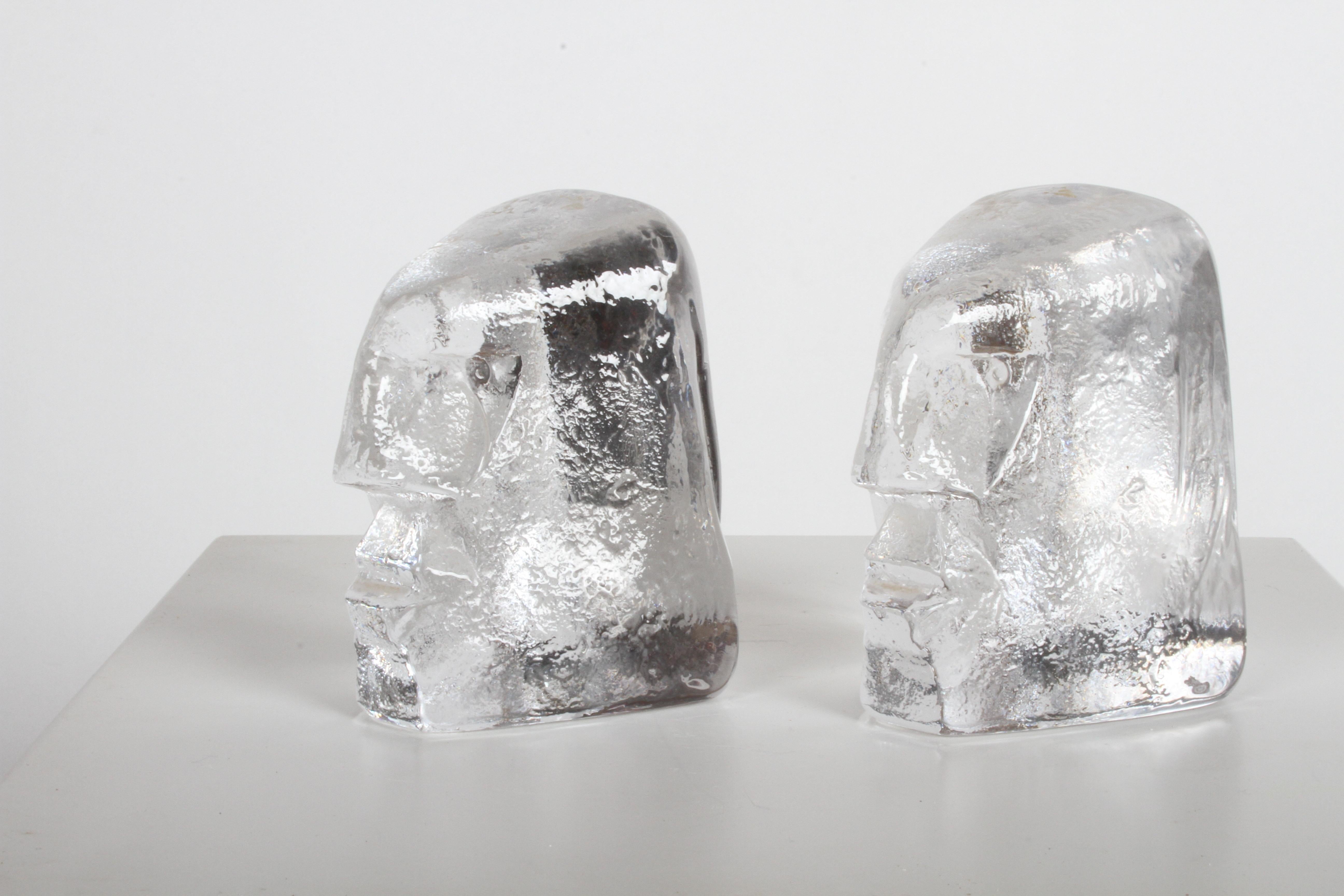 Pair of Glass Face Bookends or Sculptures by Erik Höglund, Sweden, 1960s 2