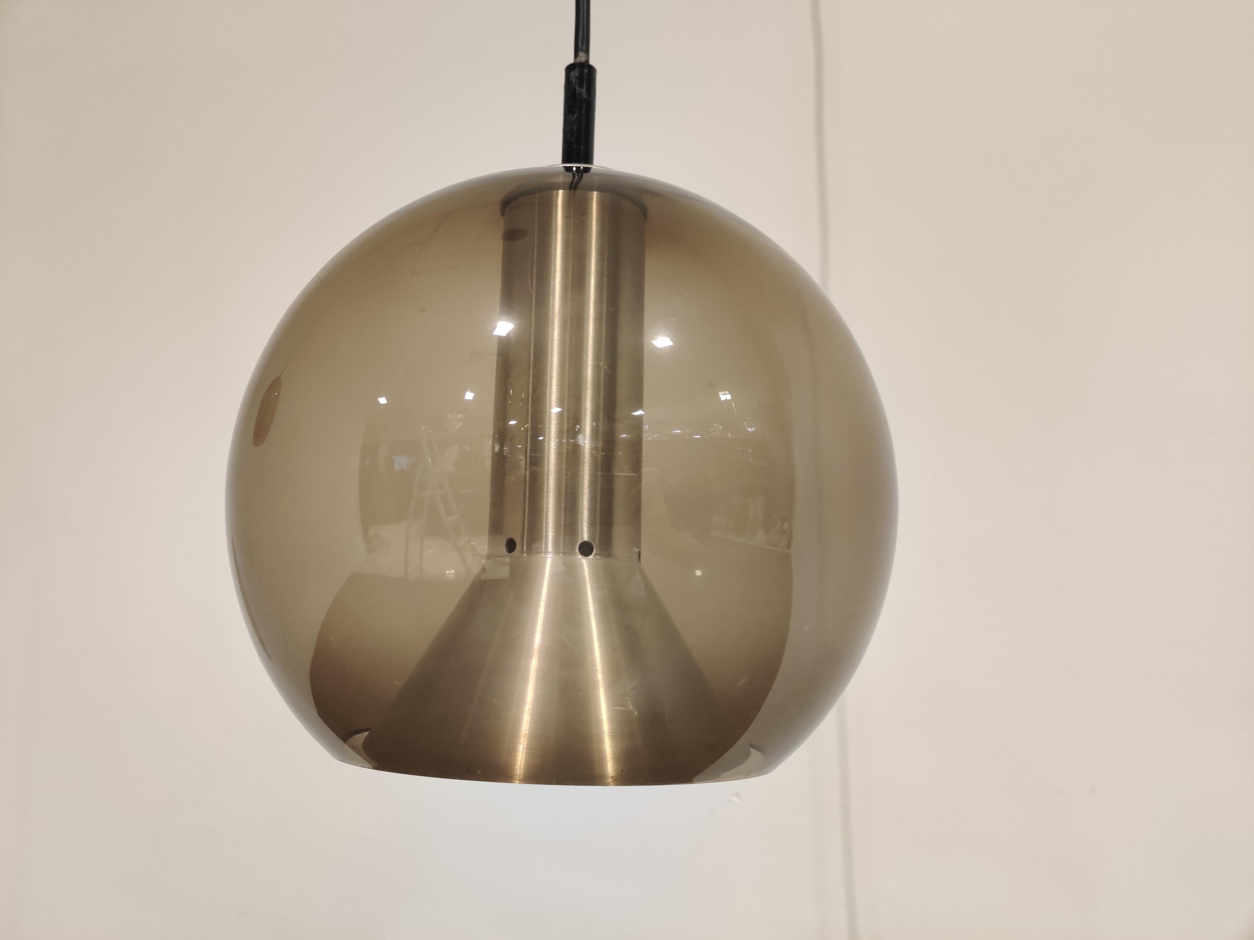 Dutch Pair of Glass Globe Pendant Lights by Frank Ligtelijn for Raam, 1960s