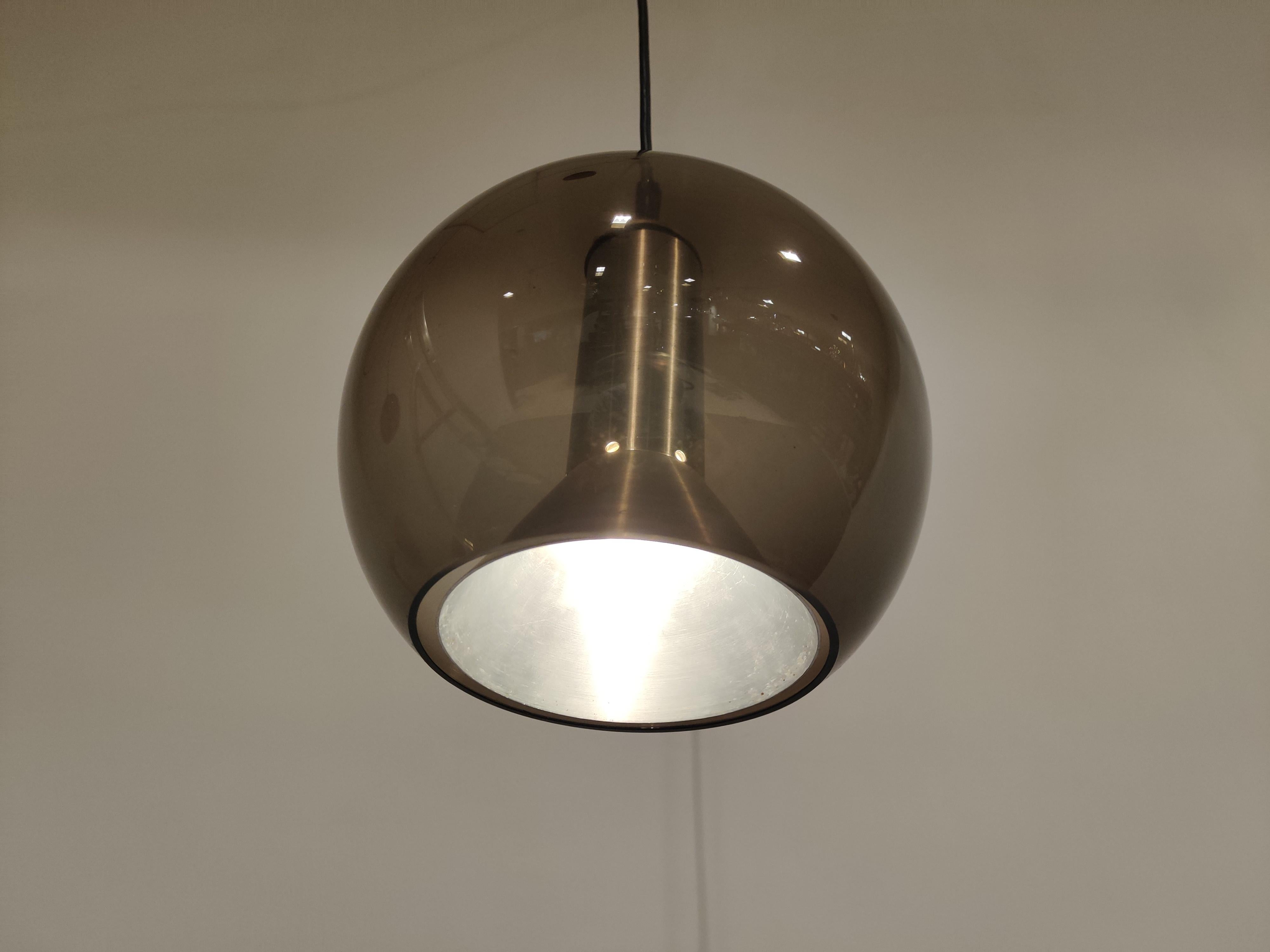 Aluminum Pair of Glass Globe Pendant Lights by Frank Ligtelijn for Raam, 1960s