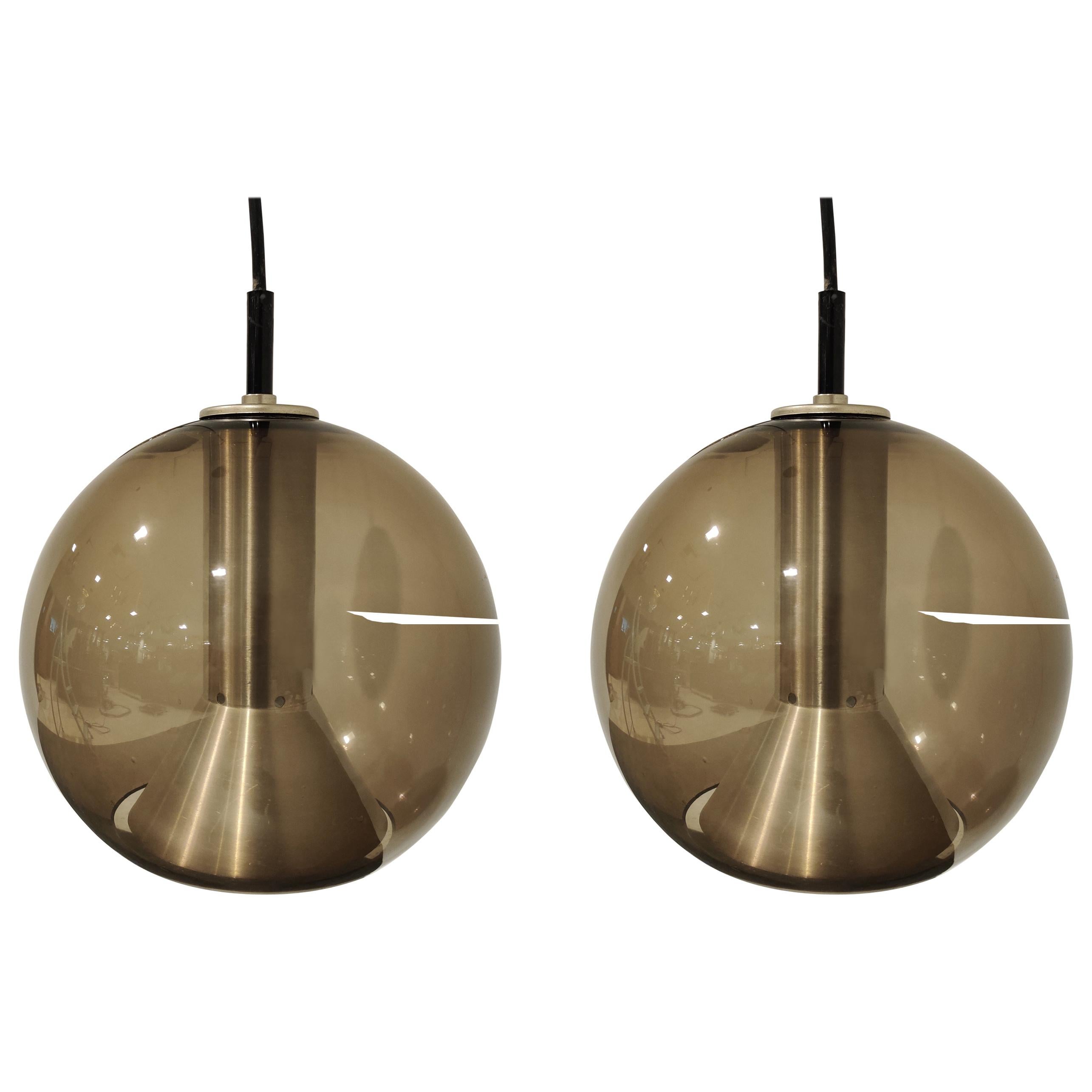Pair of Glass Globe Pendant Lights by Frank Ligtelijn for Raam, 1960s
