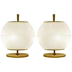 Pair of Glass Globe Table Lamp Attributed to Venini, Italy