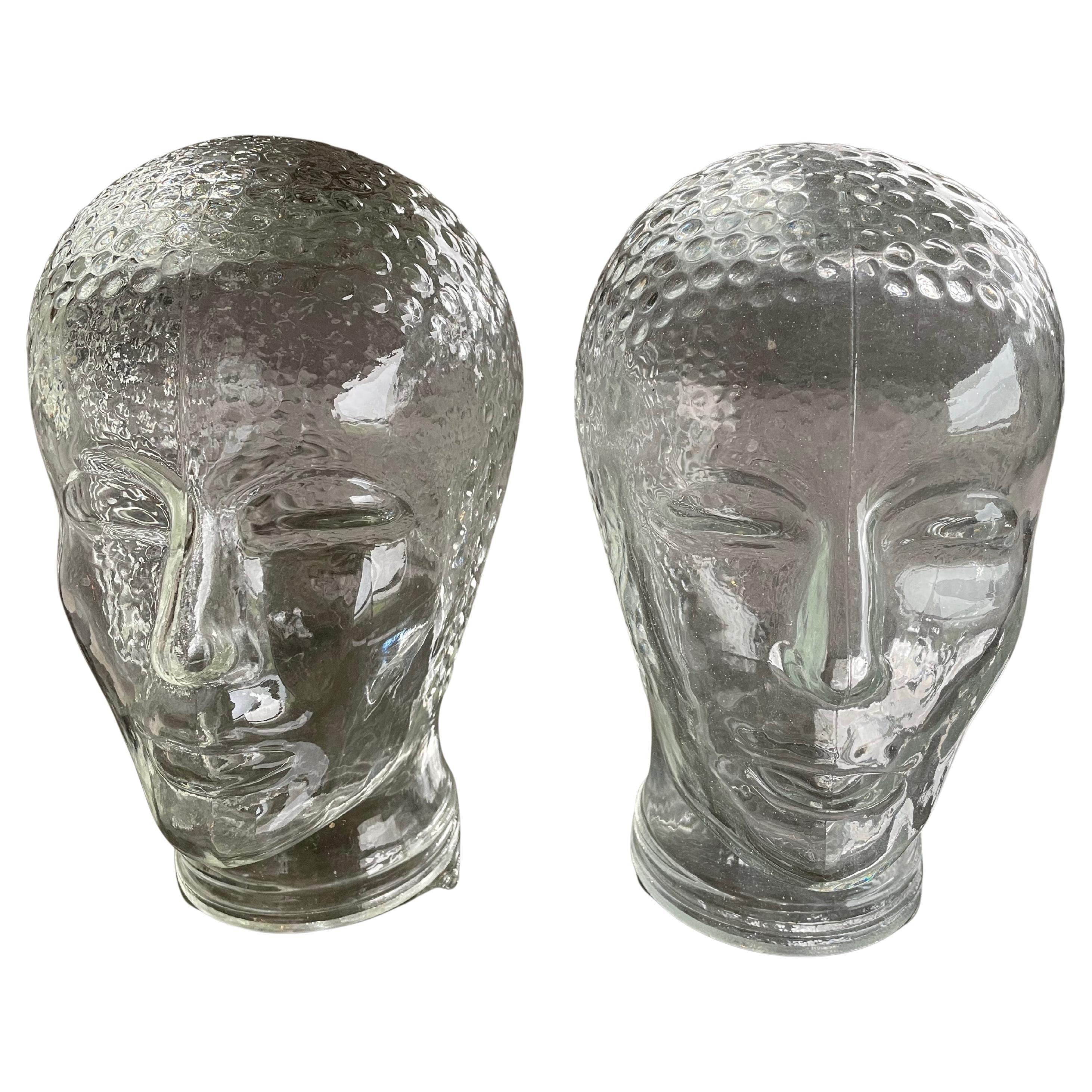 Pair of glass hat heads For Sale