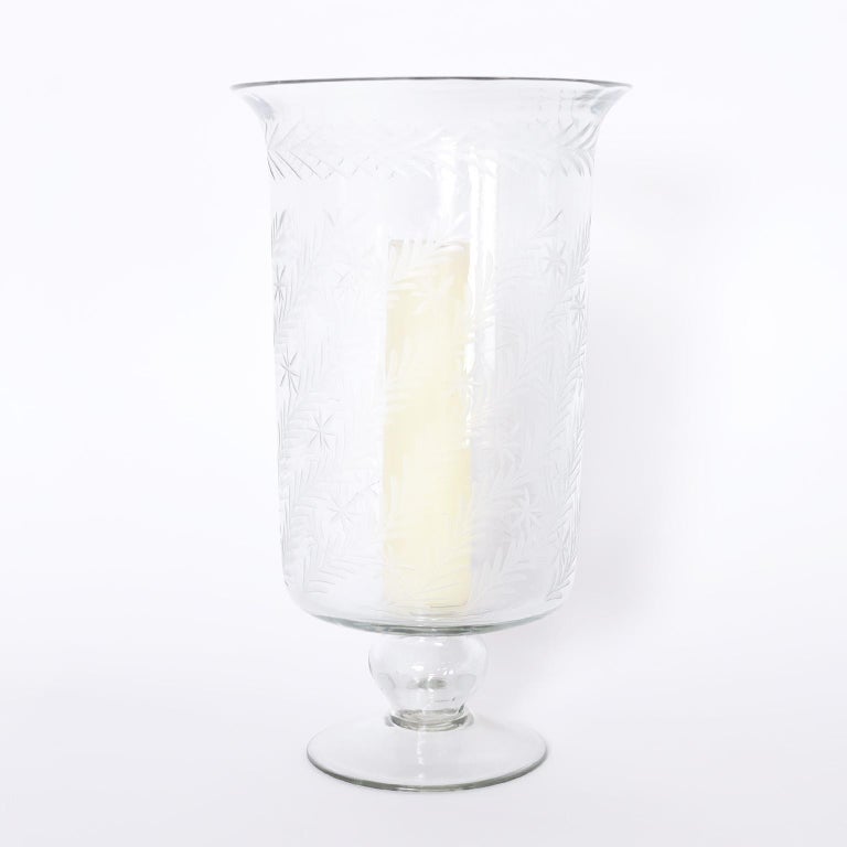 Pair of Glass Hurricane Candle Stands For Sale at 1stDibs