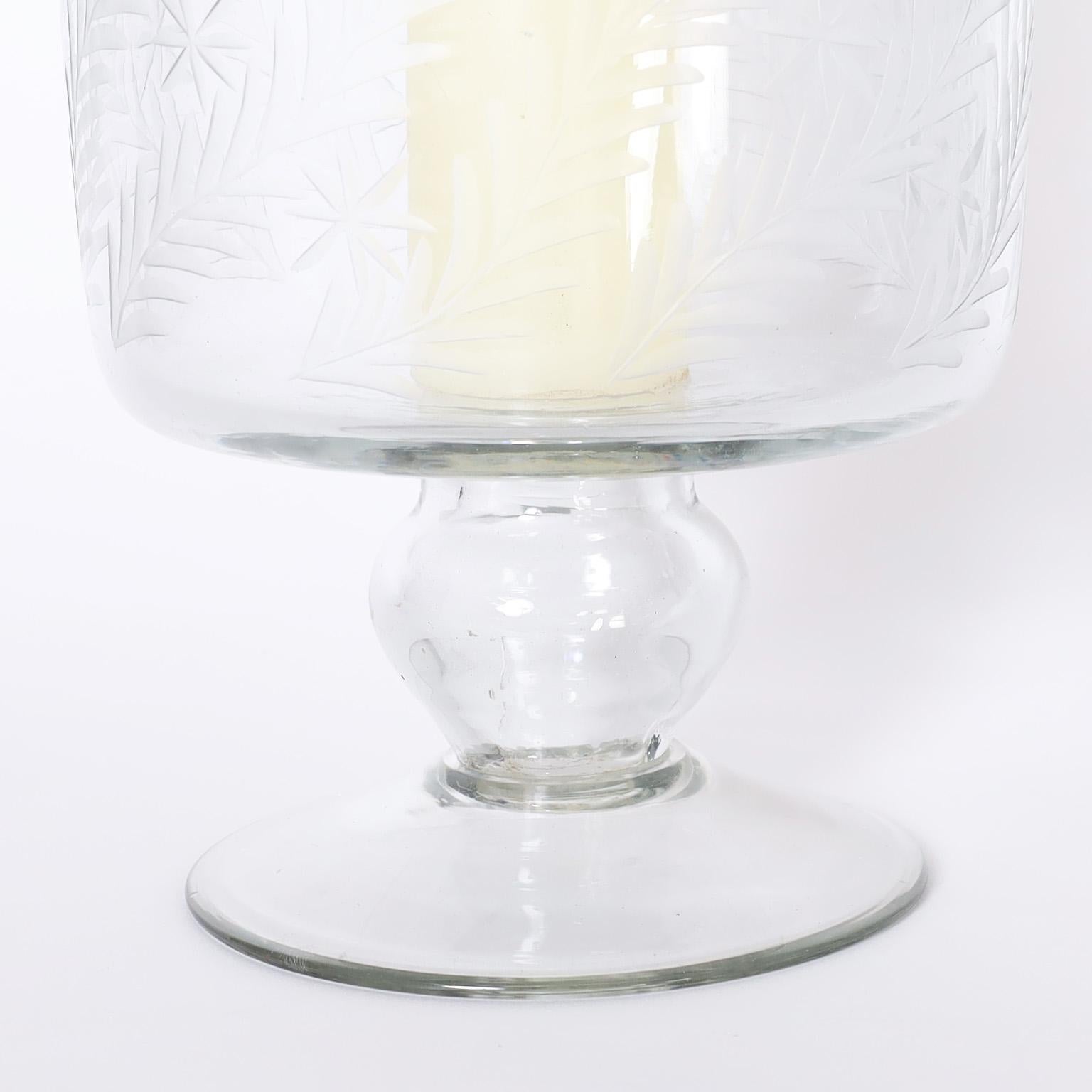 Queen Anne Pair of Glass Hurricane Candle Stands For Sale