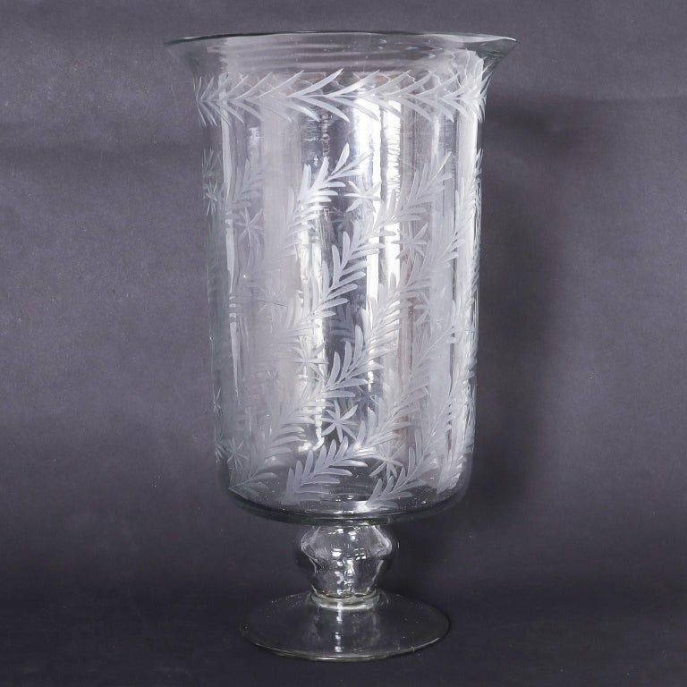 Pair of Glass Hurricane Candle Stands For Sale at 1stDibs