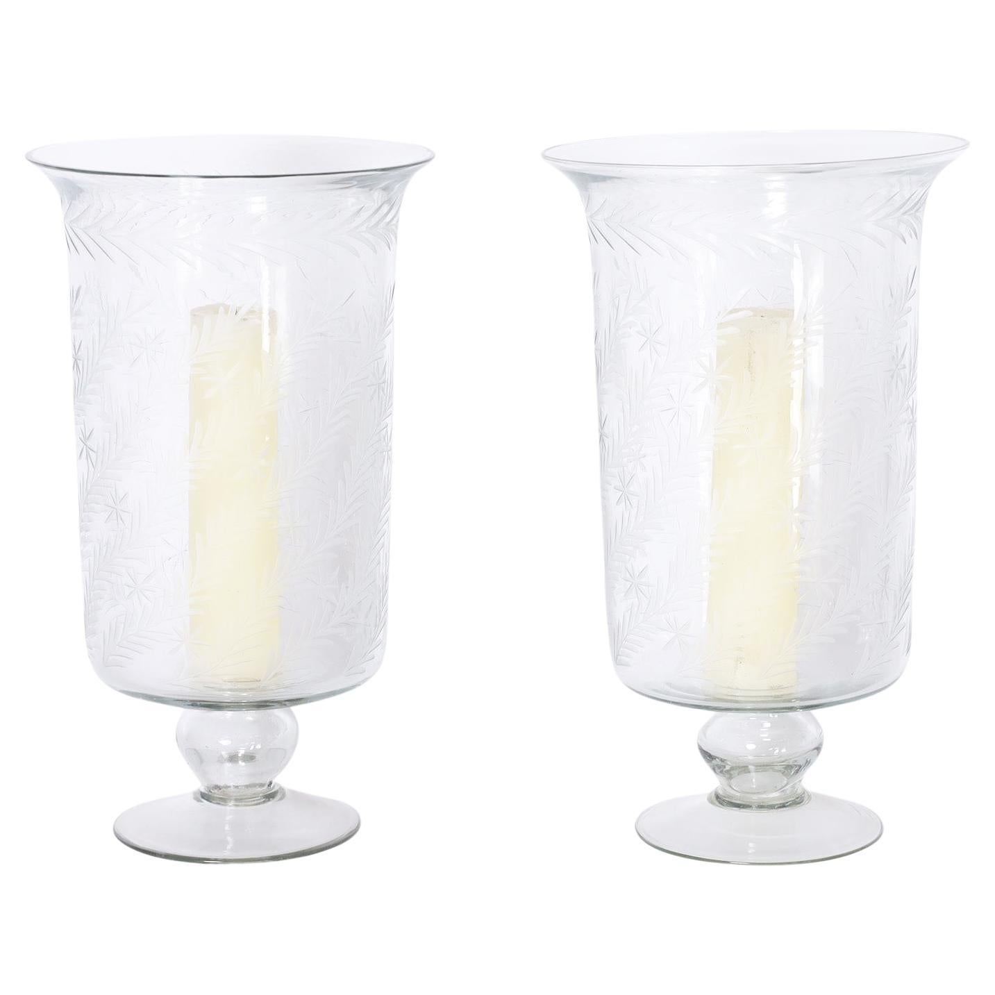 Pair of Glass Hurricane Candle Stands