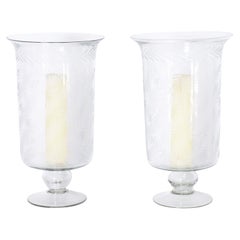 Used Pair of Glass Hurricane Candle Stands