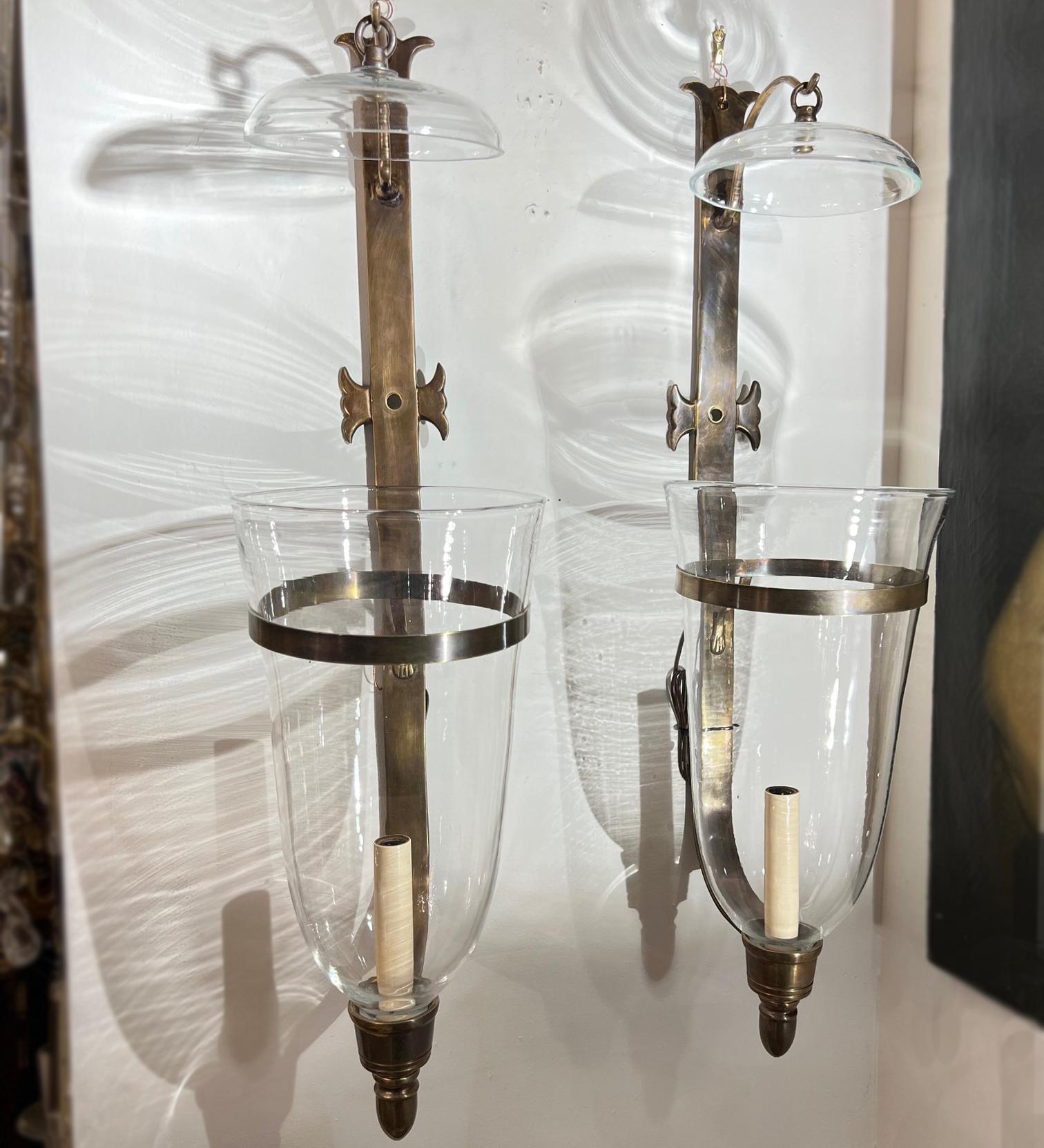 Pair of Glass Hurricane Sconces For Sale 1