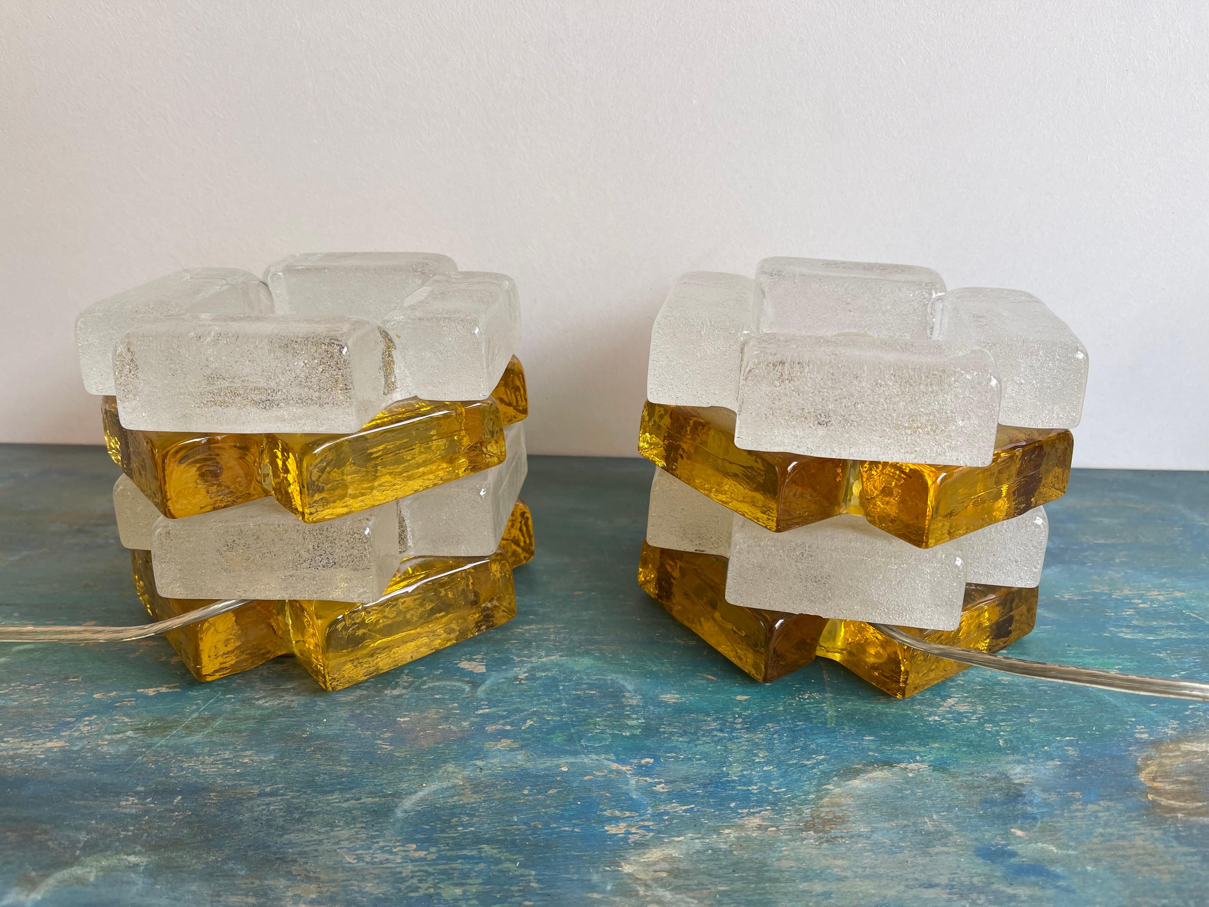 Pair of Glass Ice Lamps by Poliarte, Italy, 1970s 5