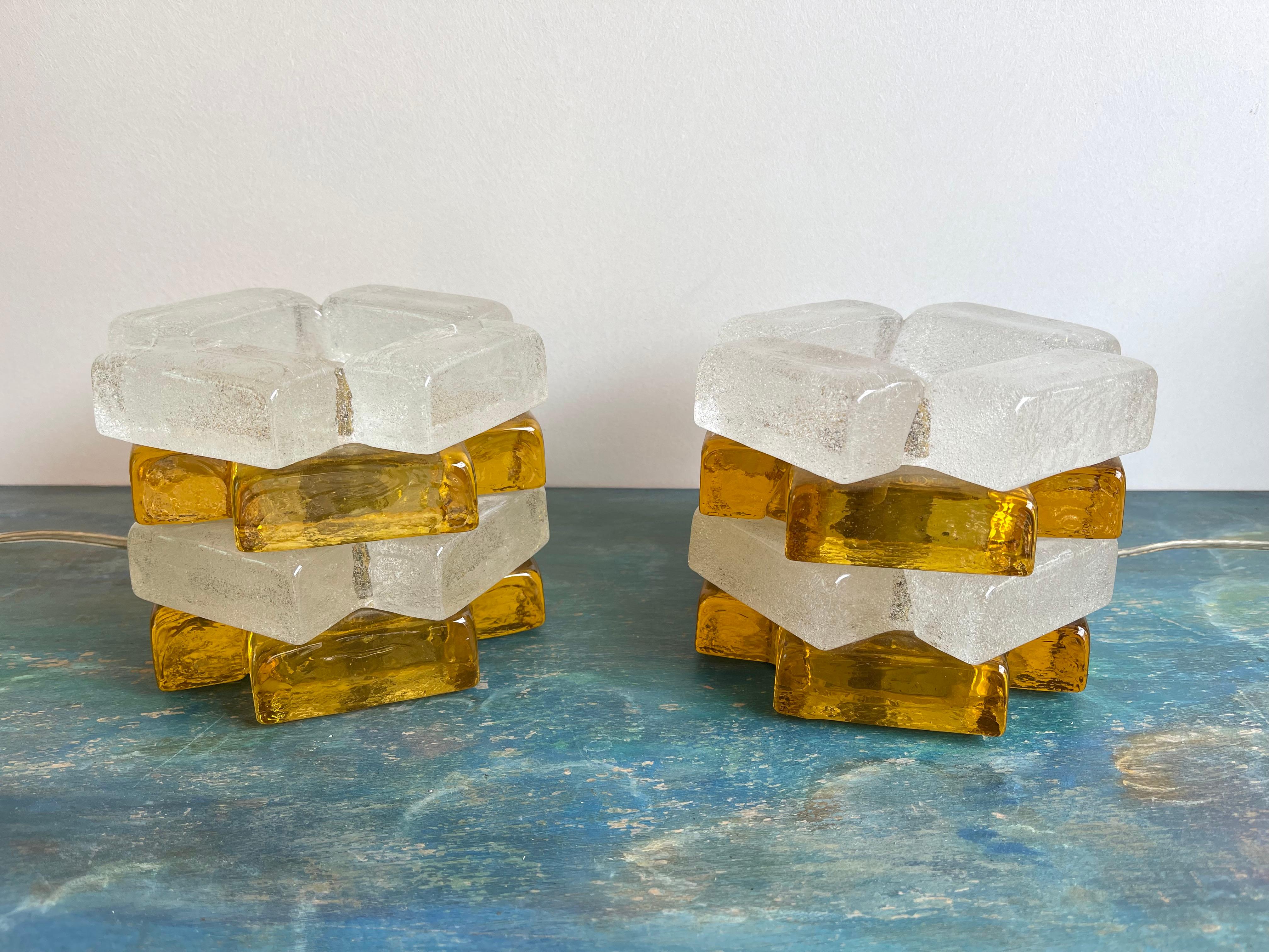 Late 20th Century Pair of Glass Ice Lamps by Poliarte, Italy, 1970s