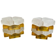 Pair of Glass Ice Lamps by Poliarte, Italy, 1970s