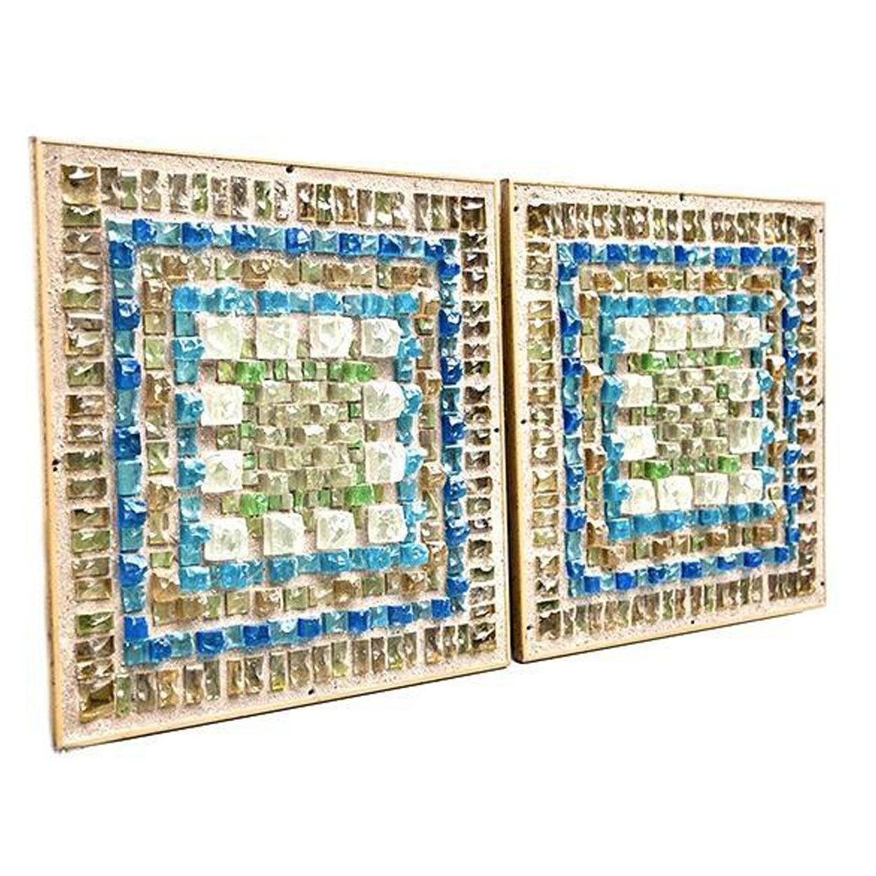 Pair of Glass Inlay Brutalist Wall Fixtures, 1950s In Good Condition For Sale In Rijssen, NL