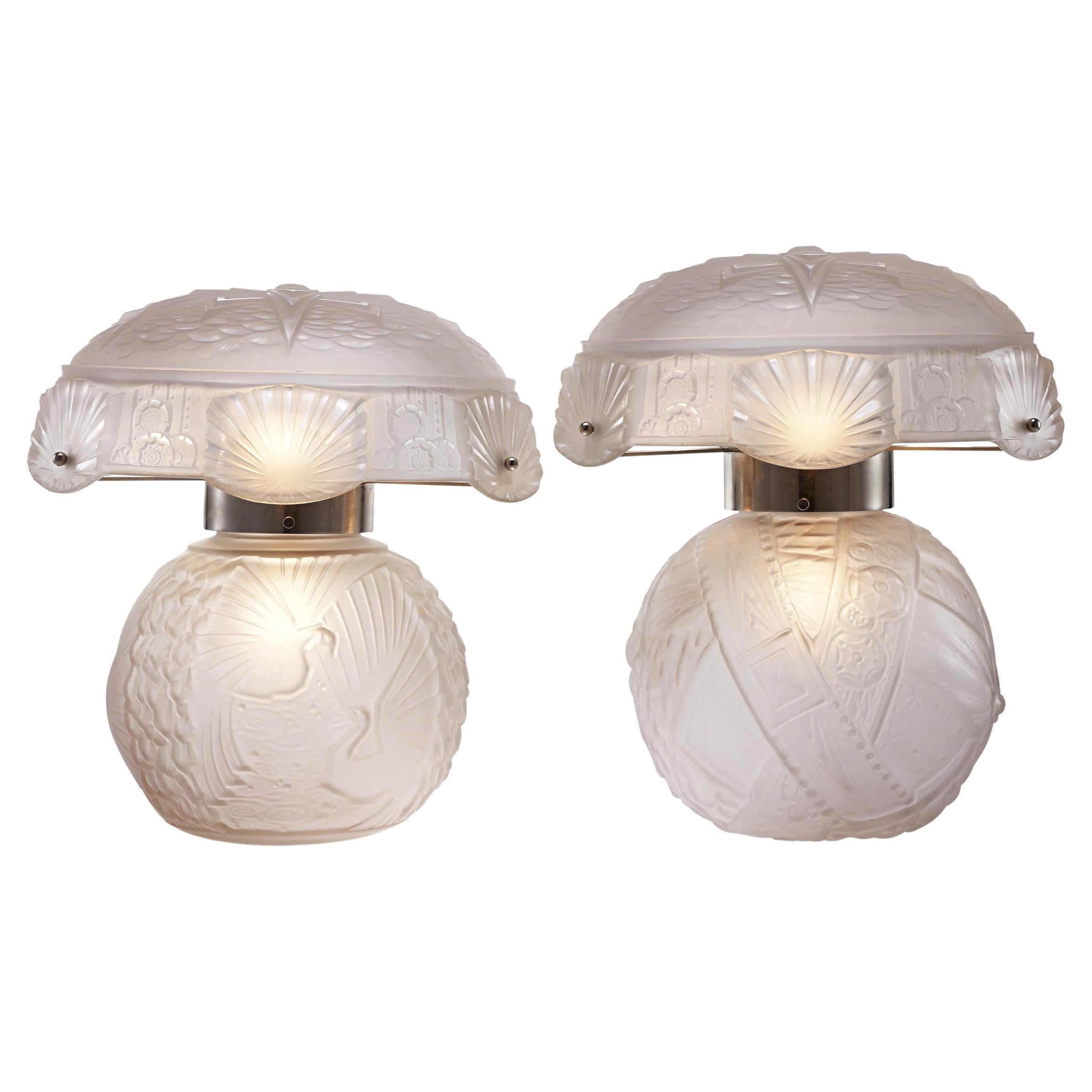 Pair of Glass Lamps by Muller Frères