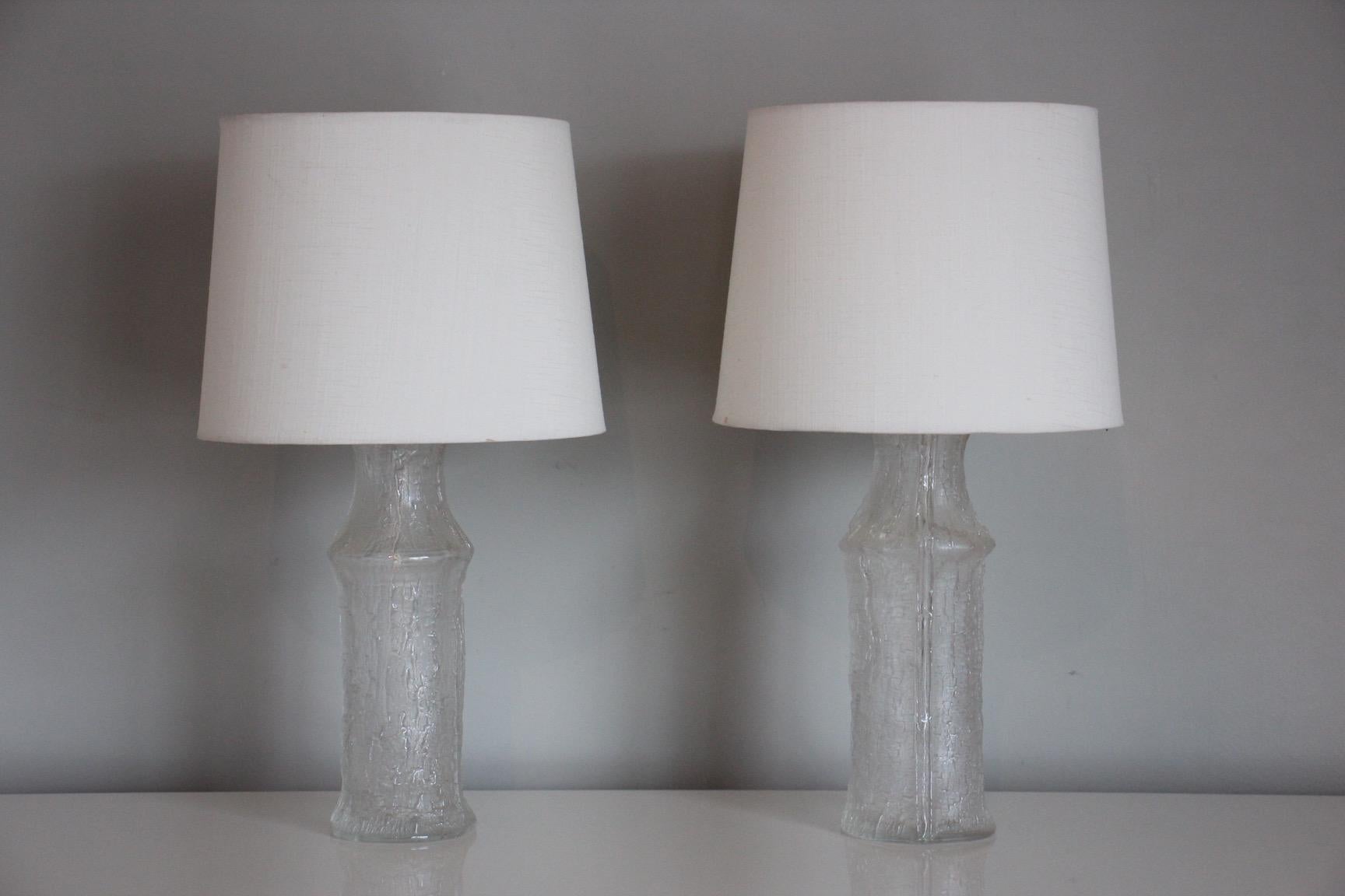 Timo Sarpaneva
(Finnish, 1926-2006)
Pair of Table Lamps, circa 1970, Iittala for Luxus, Finland/Sweden
Mold-blown glass, plastic, linen
Retailers foil label to underside.