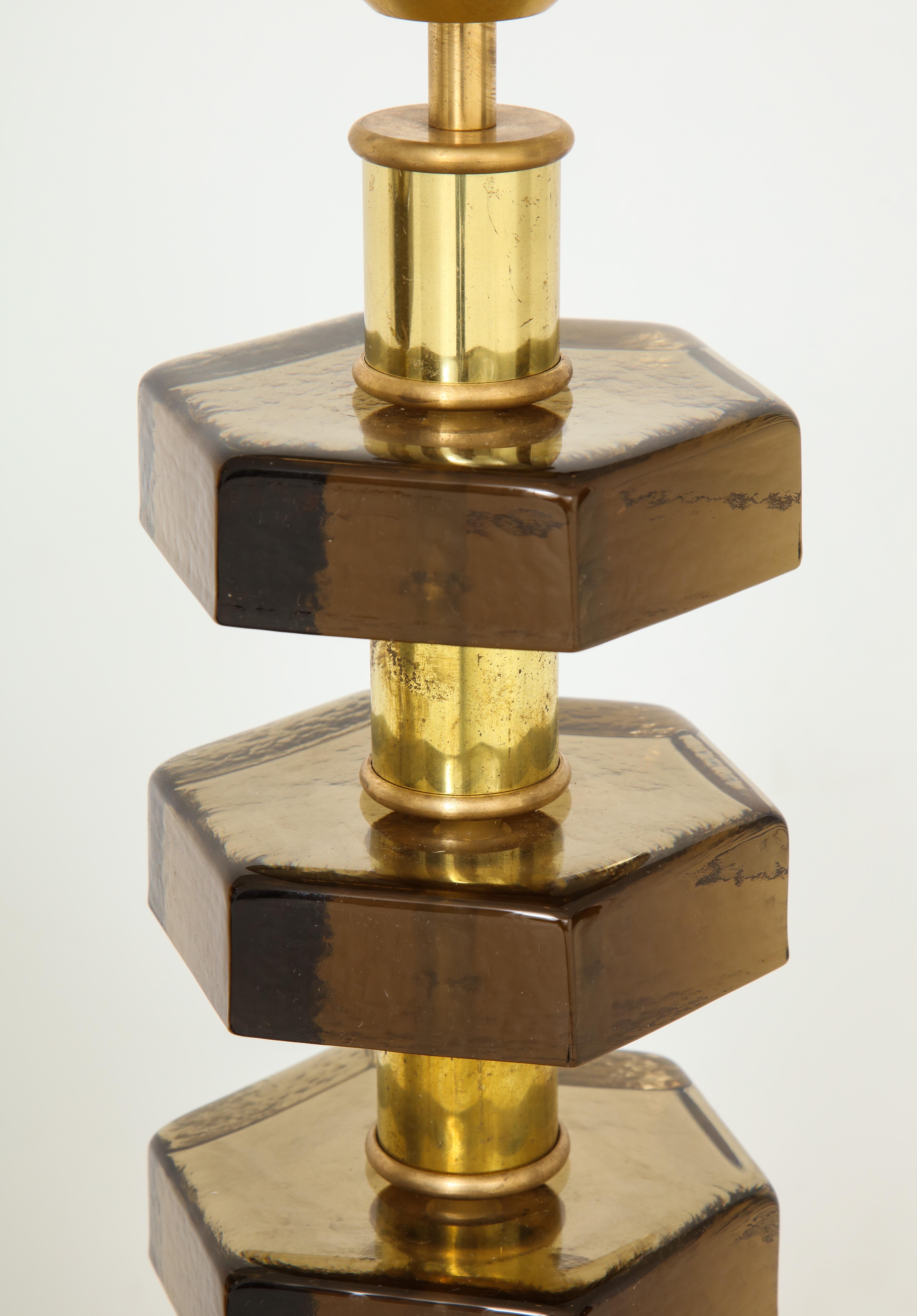 Pair of smoked glass lamps.

