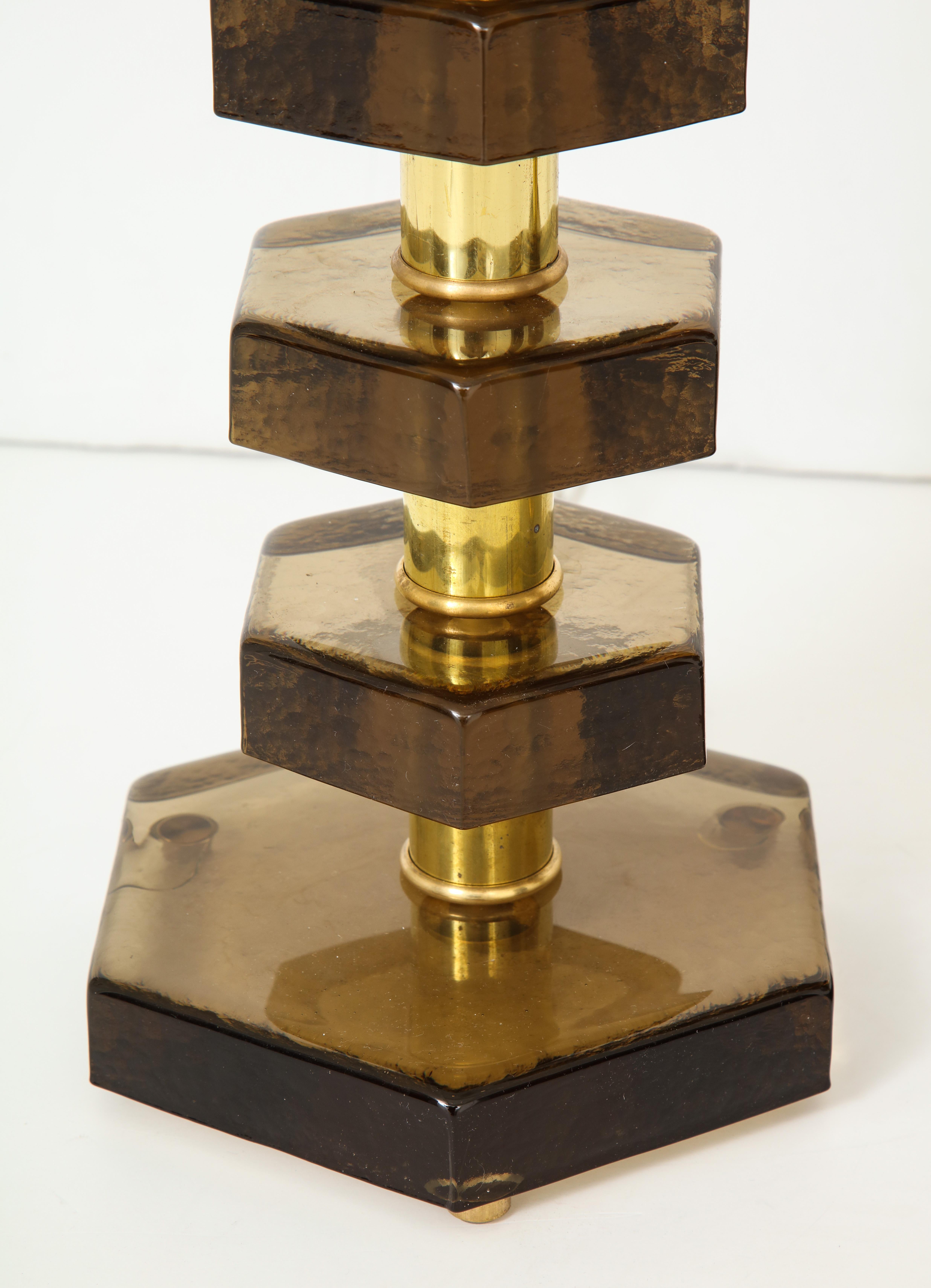 French Pair of Glass Lamps in the Style of Jacques Adnet