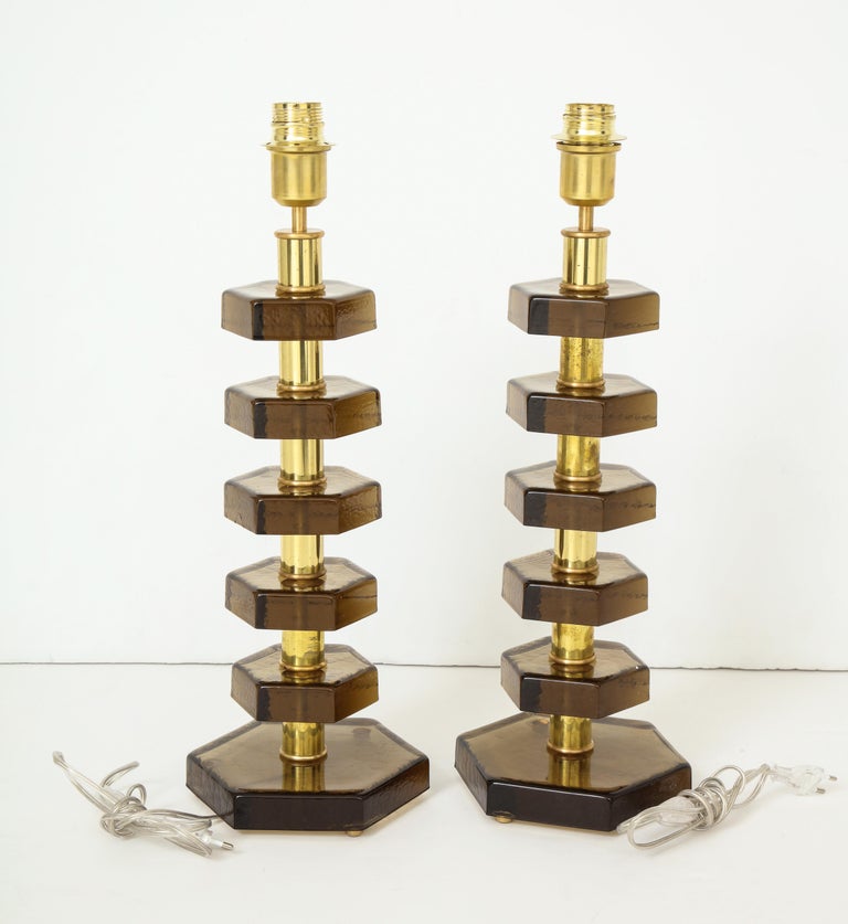 Pair of Glass Lamps in the Style of Jacques Adnet For Sale 1