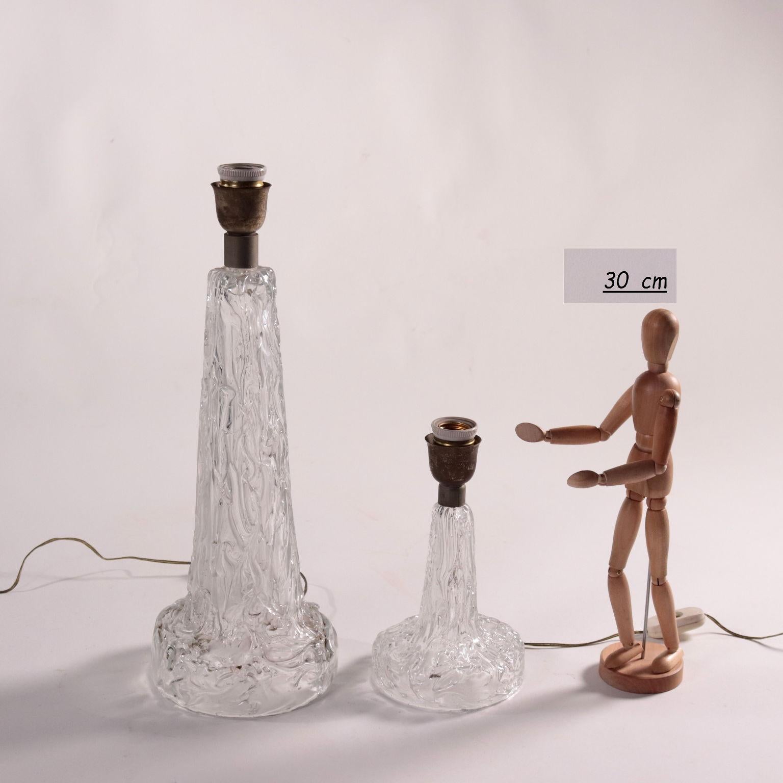 Paar Lampen aus farblosem Glas im Stil von Venini.