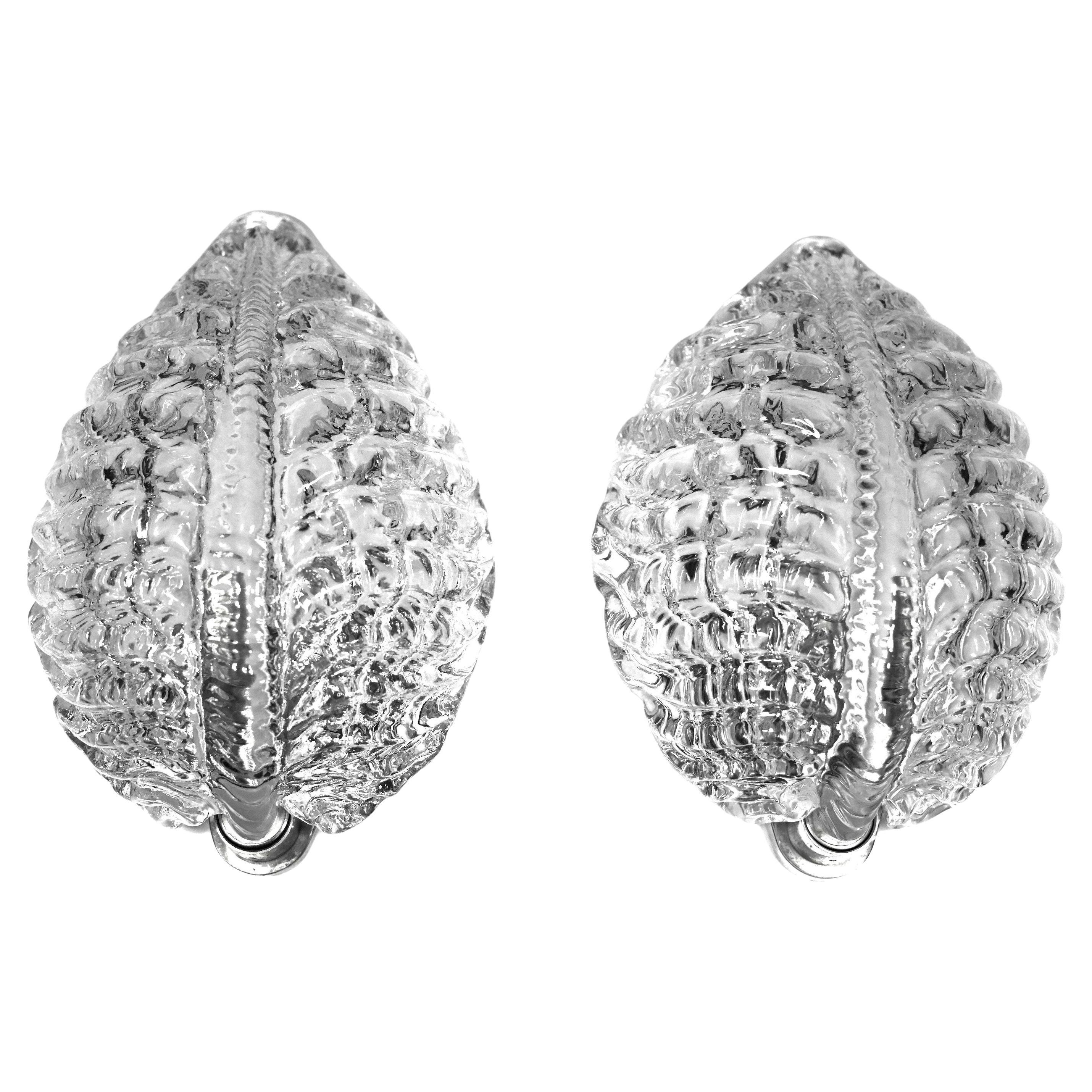 Pareja de apliques Orrefors en forma de hoja de cristal, Carl Fagerlund Suecia 1970