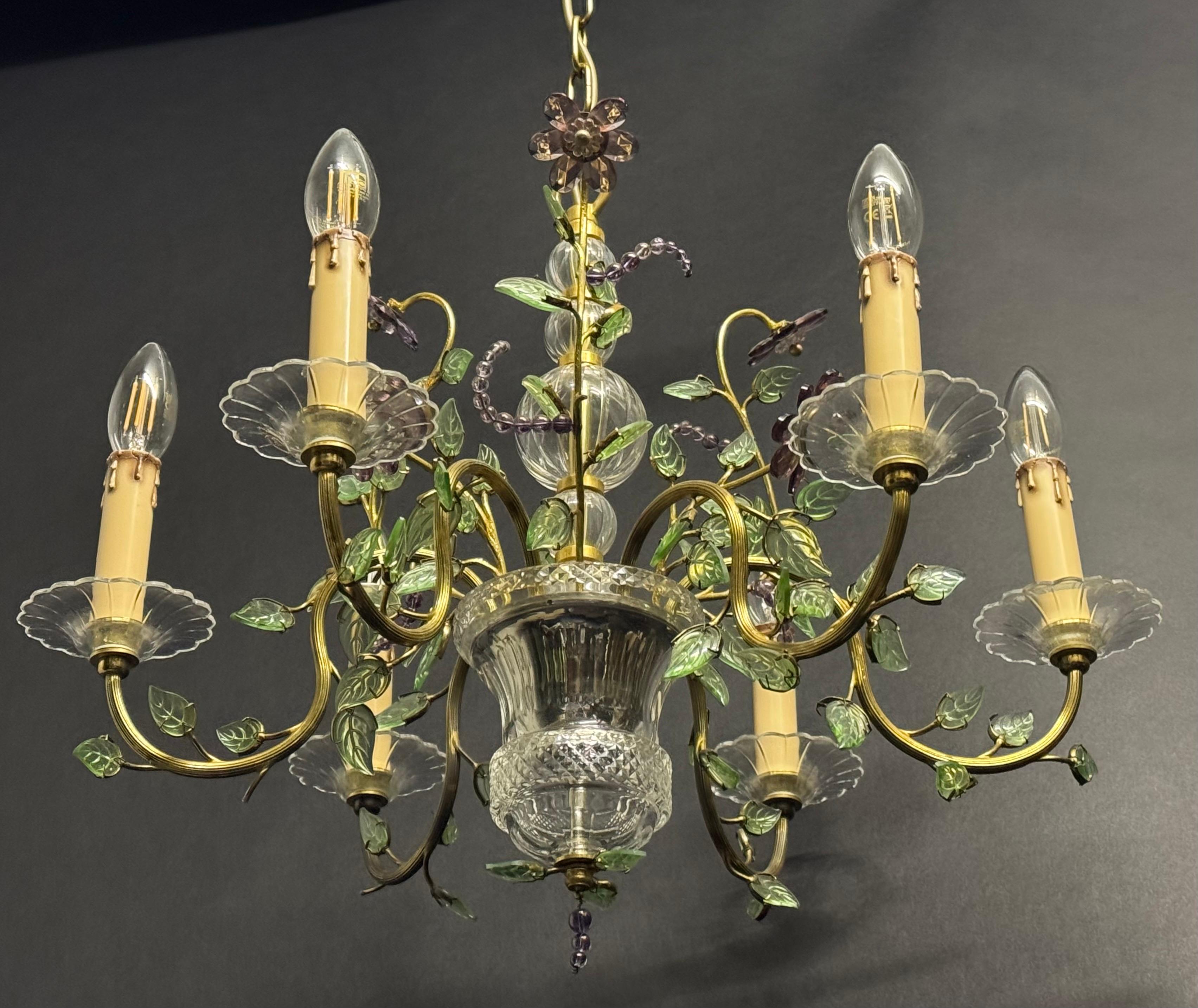 Coppia di lampadari a foglie in vetro nello stile della Maison Baguès, anni '50 in vendita 7