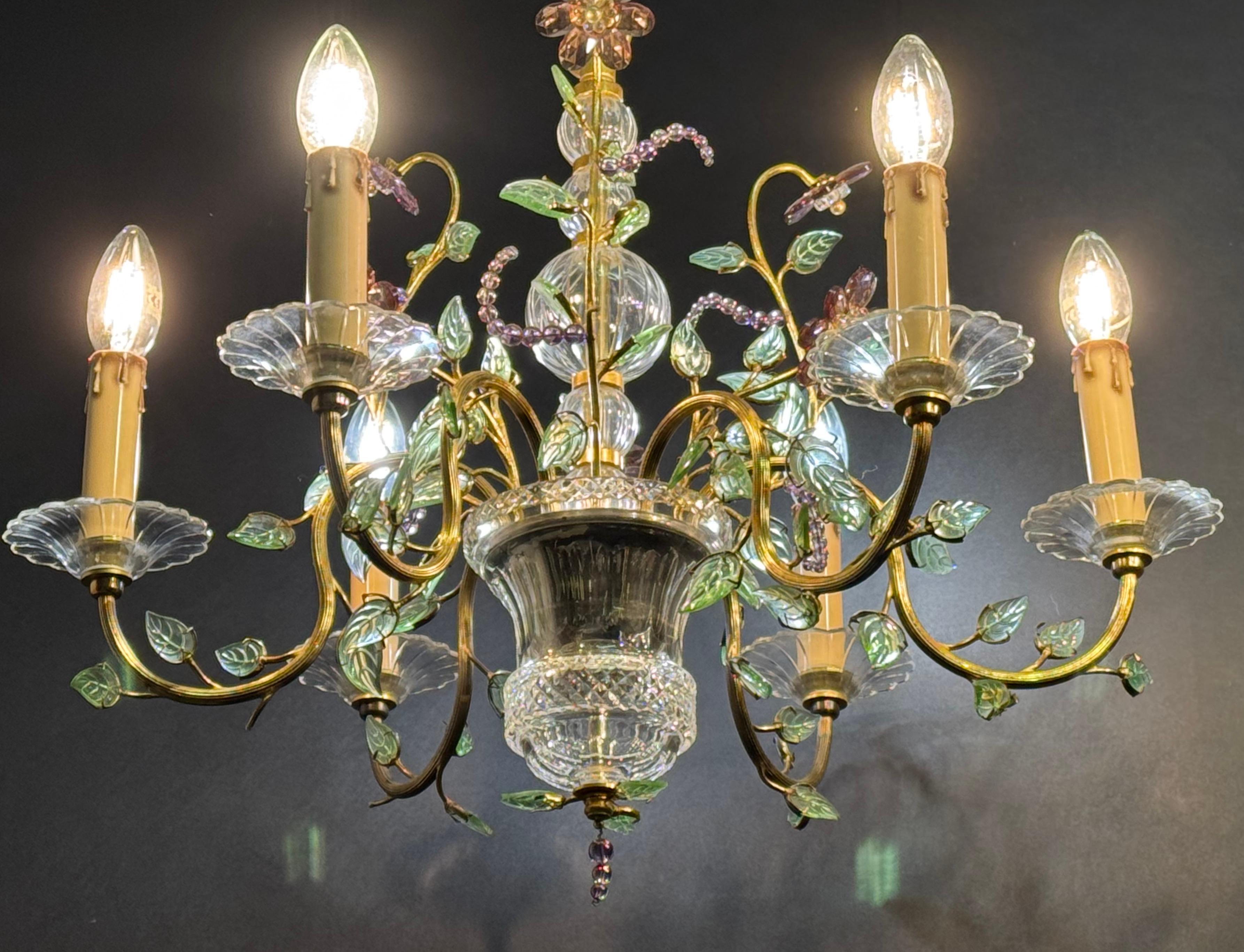 Coppia di lampadari a foglie in vetro nello stile della Maison Baguès, anni '50 in vendita 8