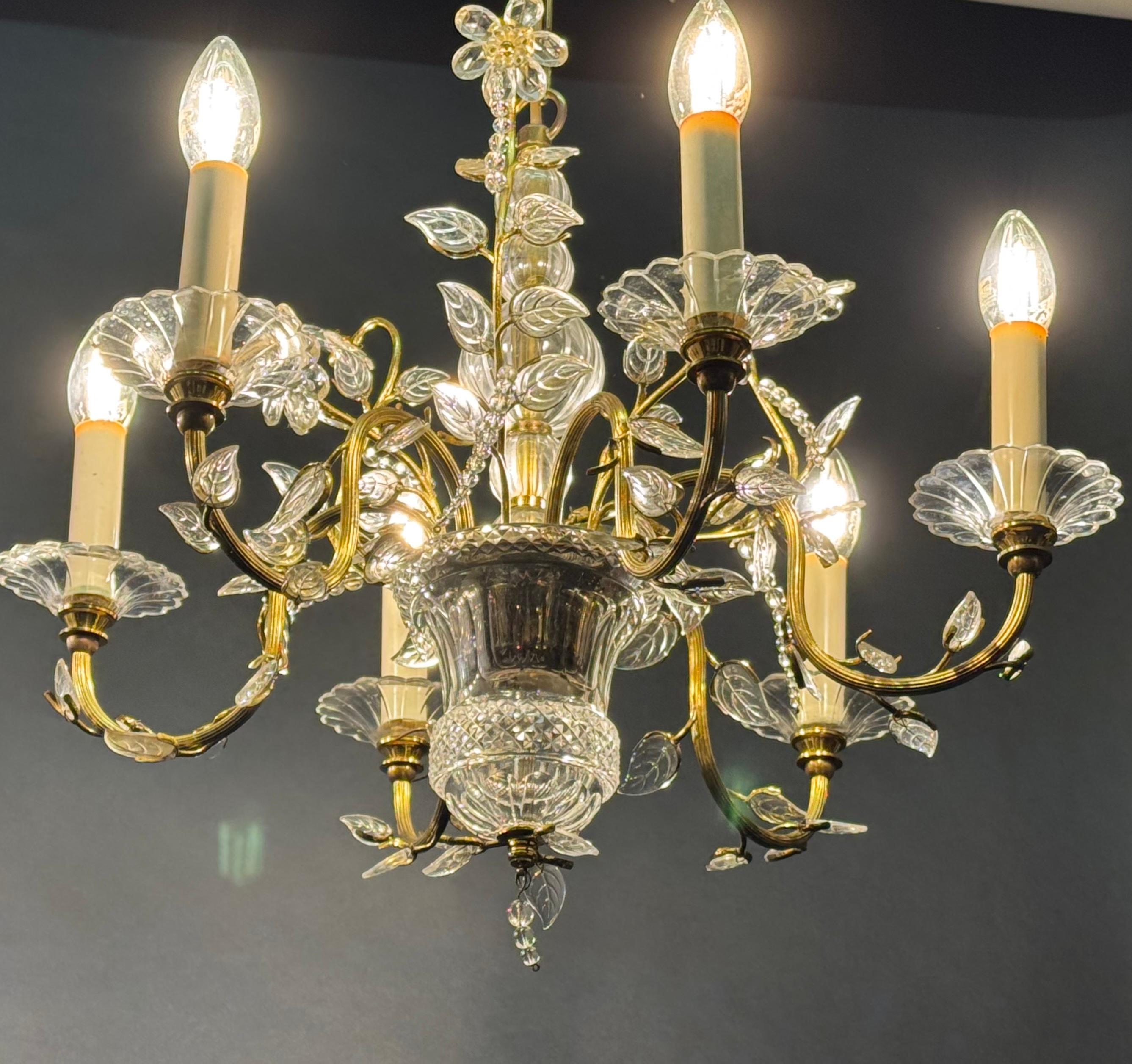 Coppia di lampadari a foglie in vetro nello stile della Maison Baguès, anni '50 in vendita 9