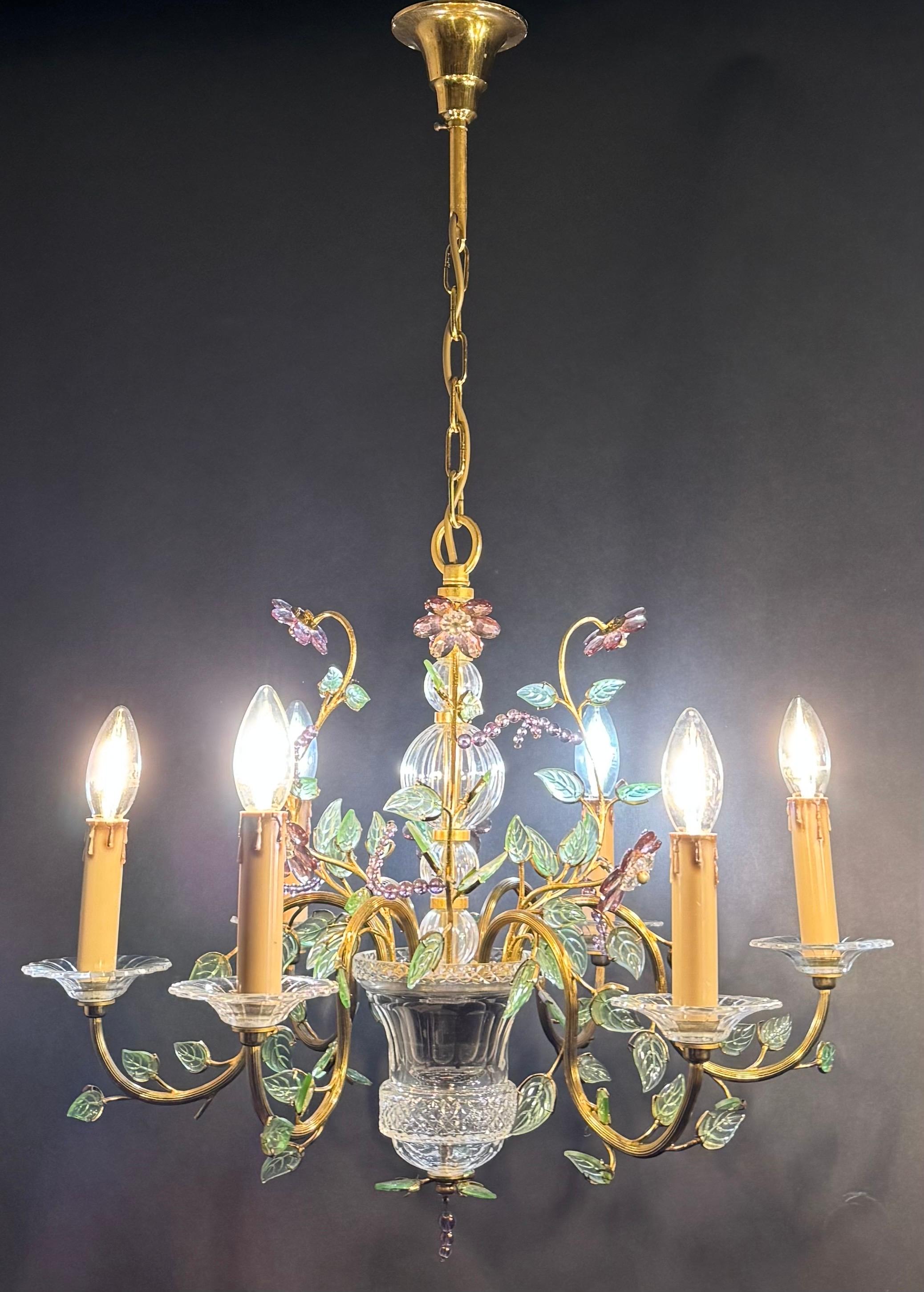 Coppia di lampadari a foglie in vetro nello stile della Maison Baguès, anni '50 in vendita 11