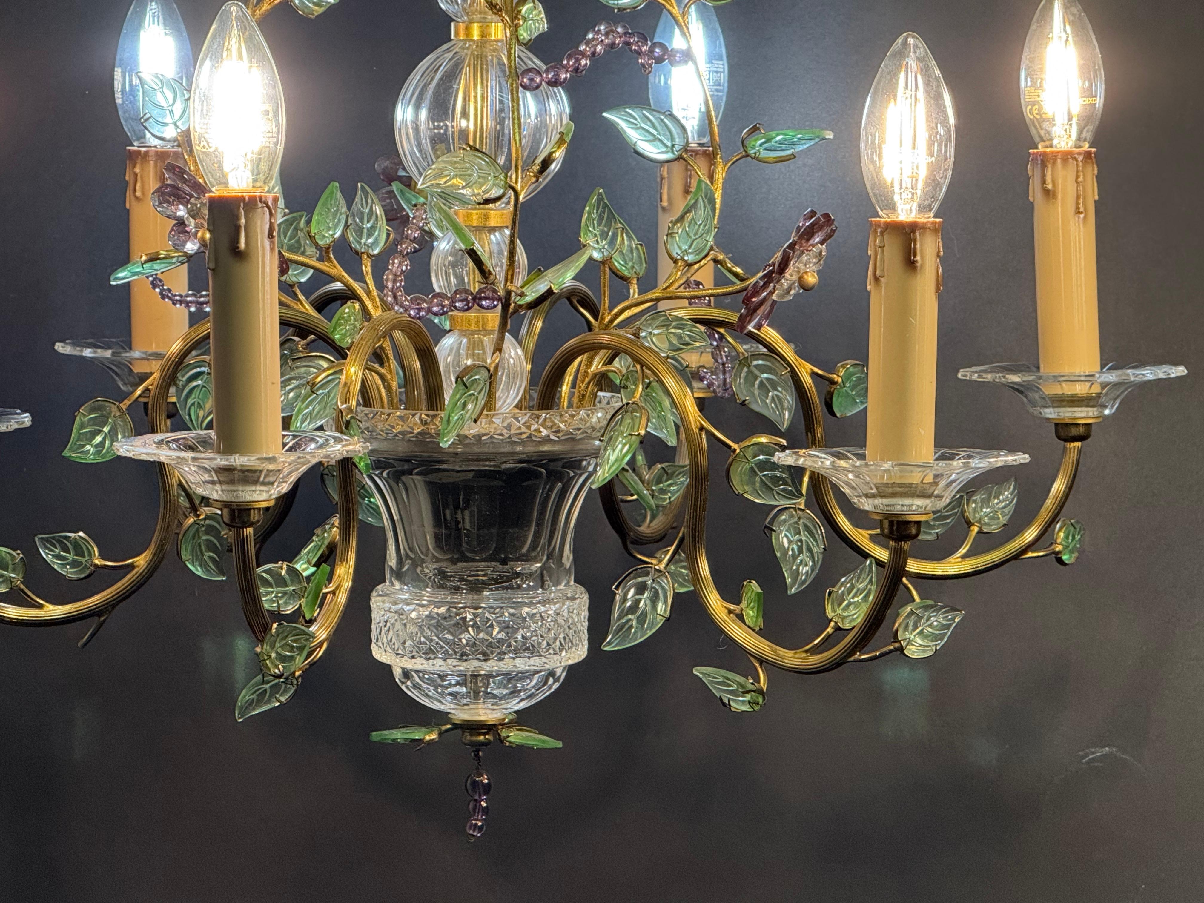 Coppia di lampadari a foglie in vetro nello stile della Maison Baguès, anni '50 in vendita 12