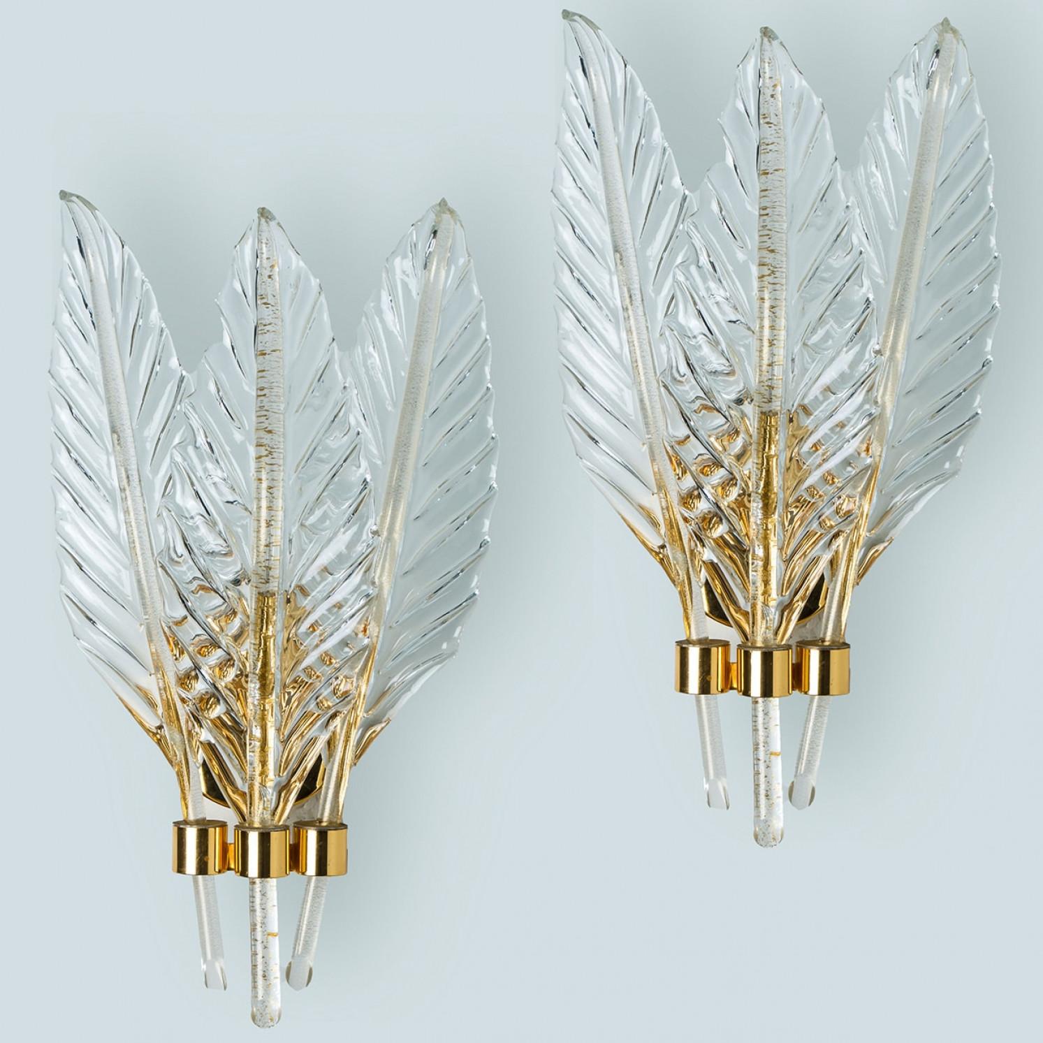 Pareja de apliques con hojas de cristal Mediados de siglo, estilo Barovier, 1960 Moderno de mediados de siglo en venta