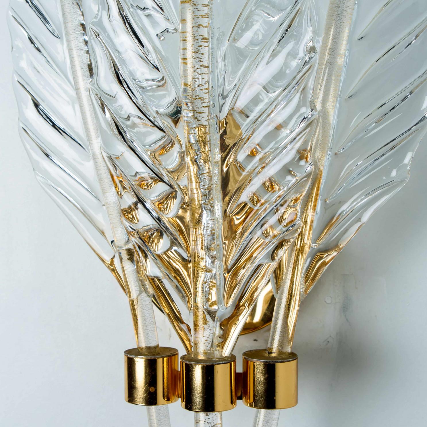 Pareja de apliques con hojas de cristal Mediados de siglo, estilo Barovier, 1960 Italiano en venta