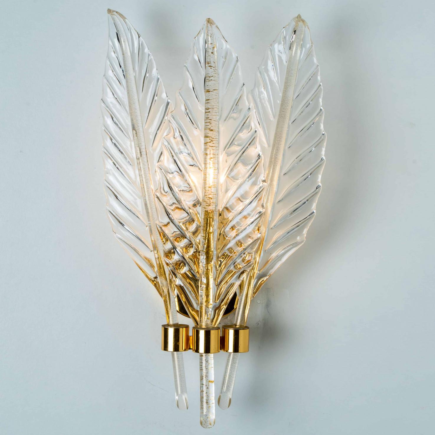 Pareja de apliques con hojas de cristal Mediados de siglo, estilo Barovier, 1960 Otro en venta