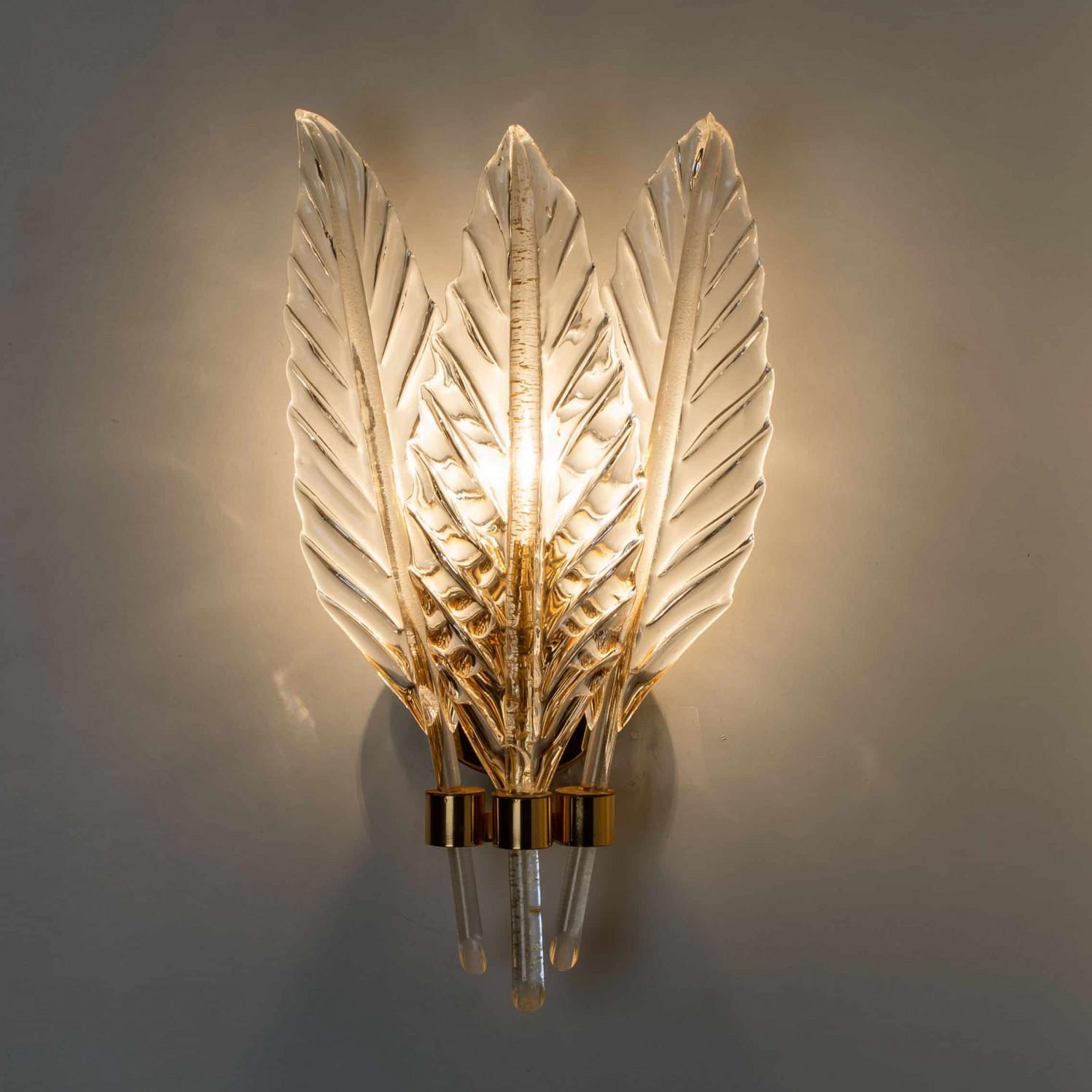 Pareja de apliques con hojas de cristal Mediados de siglo, estilo Barovier, 1960 en Bueno estado para la venta en Rijssen, NL
