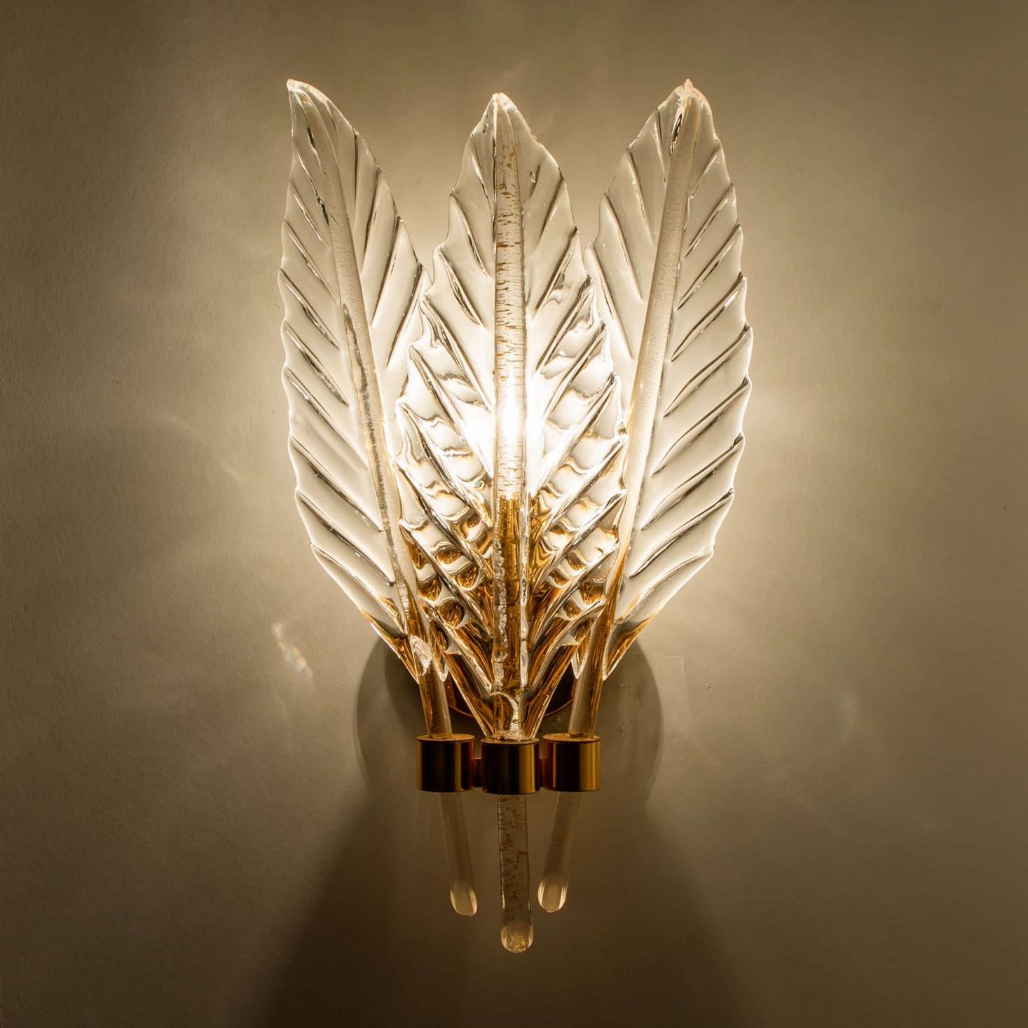 Pareja de apliques con hojas de cristal Mediados de siglo, estilo Barovier, 1960 finales del siglo XX en venta