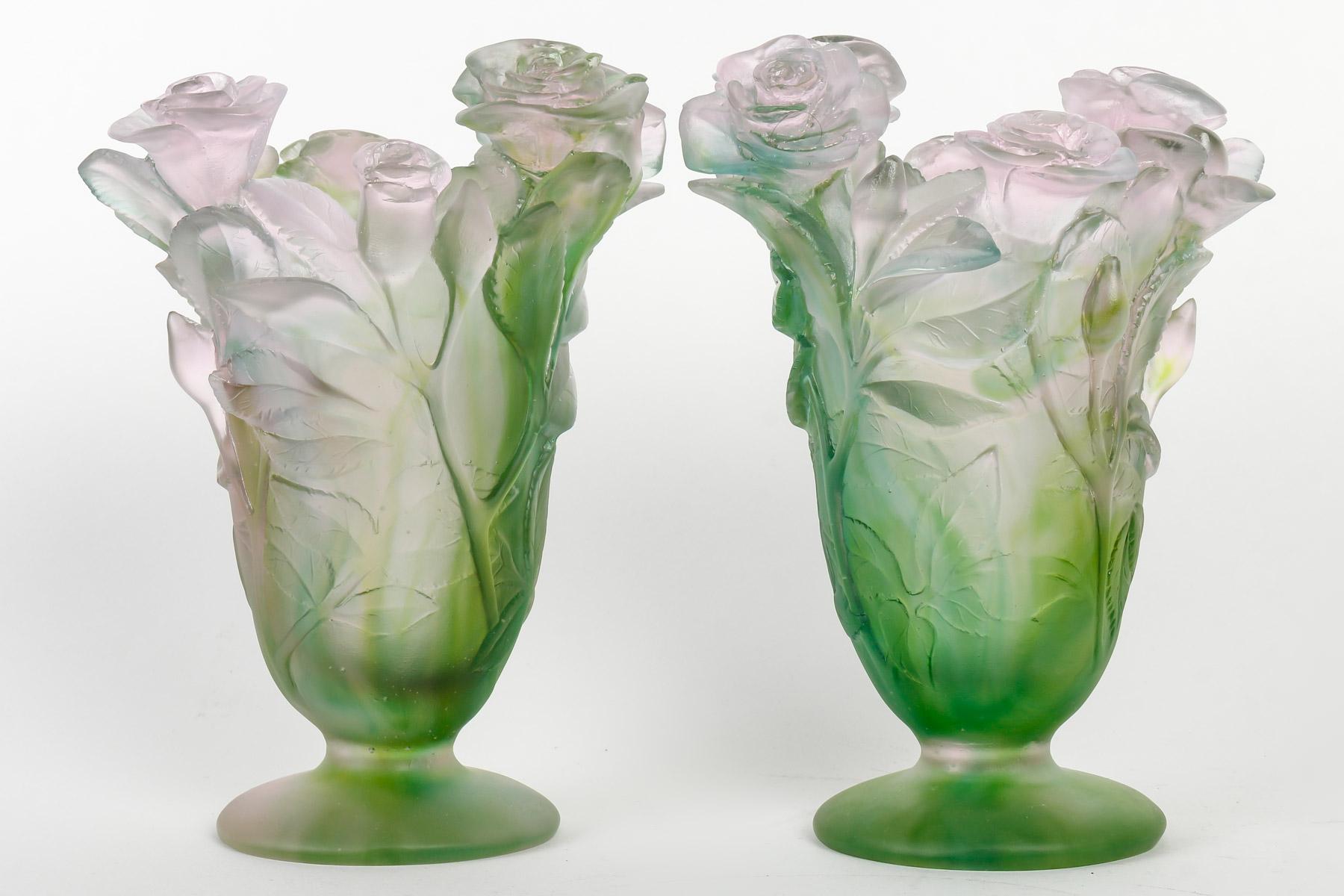 Modern Pair of Glass Leg Vases by Daum France