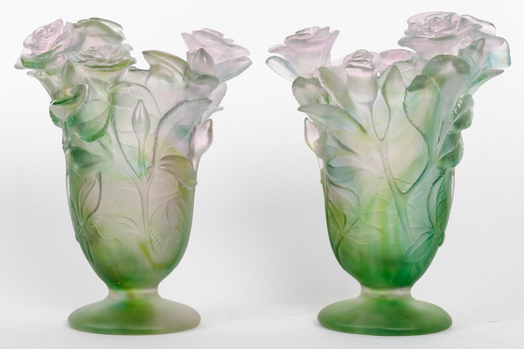Pair of Glass Leg Vases by Daum France 1